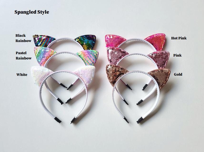 Girl Toddler Pet Sparkly Cat Ear Headband – Sequin & Glitter Free Pearl Headband – Kids’ Comfortable Hairband Halloween [with Pinkluvme]