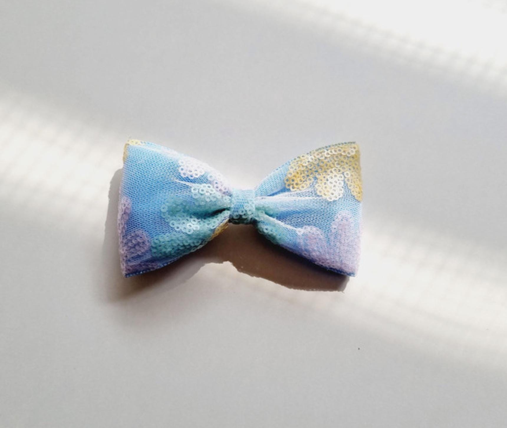 Aloha Pastel Sequin Flower Bow Clip Yellow green blue purple Hawaii tropical summer beach party puffy ribbon handmade floral with Pinkluvme