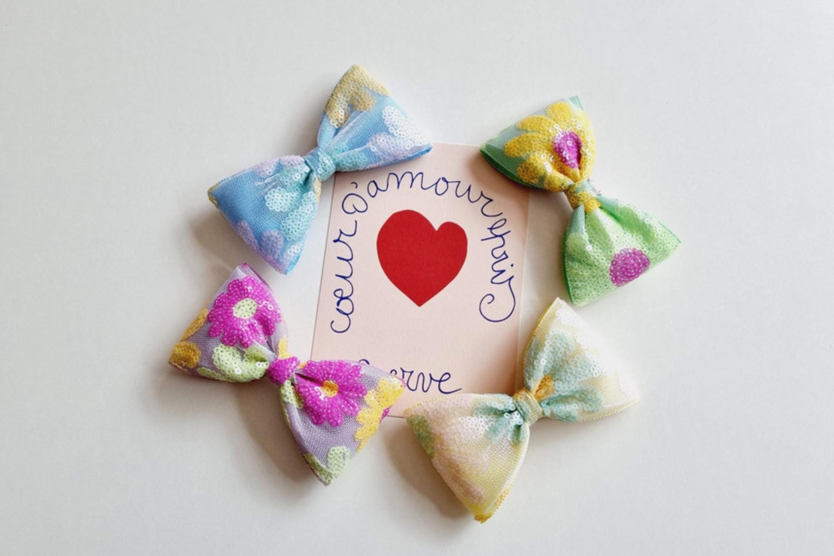 Aloha Pastel Sequin Flower Bow Clip Yellow green blue purple Hawaii tropical summer beach party puffy ribbon handmade floral with Pinkluvme