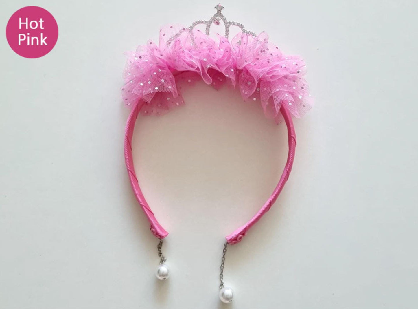 Sparkle Princess Tiara Headband Queen fluffy faux pearl earring handcrafted lightweight pink shades peach white Kpop idol [with Pinkluvme]