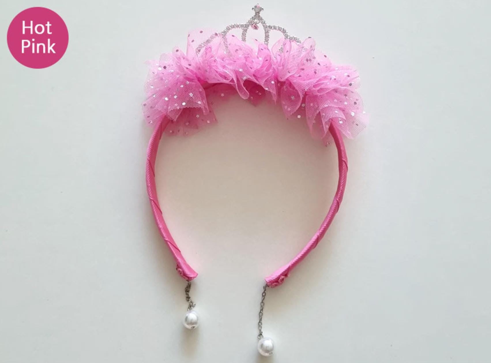 Sparkle Princess Tiara Headband Queen fluffy faux pearl earring handcrafted lightweight pink shades peach white Kpop idol [with Pinkluvme]