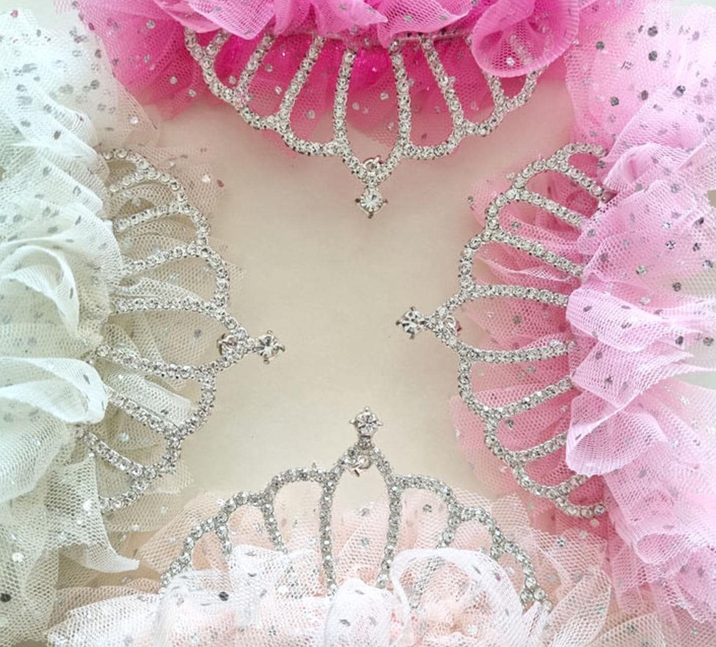 Sparkle Princess Tiara Headband Queen fluffy faux pearl earring handcrafted lightweight pink shades peach white Kpop idol [with Pinkluvme]