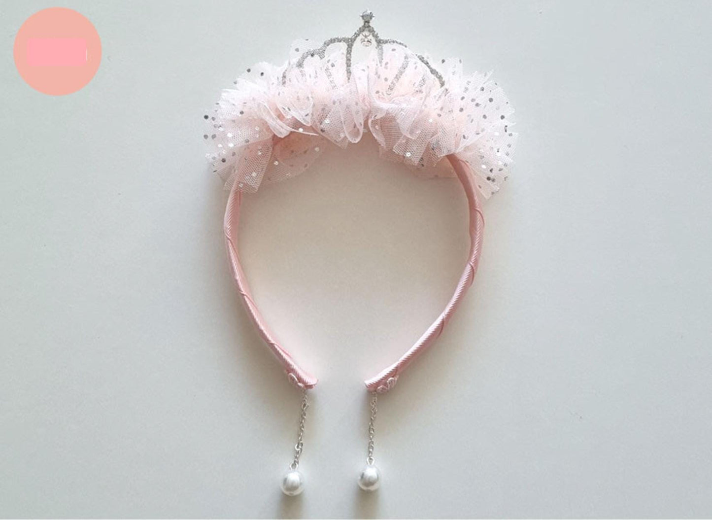 Sparkle Princess Tiara Headband Queen fluffy faux pearl earring handcrafted lightweight pink shades peach white Kpop idol [with Pinkluvme]