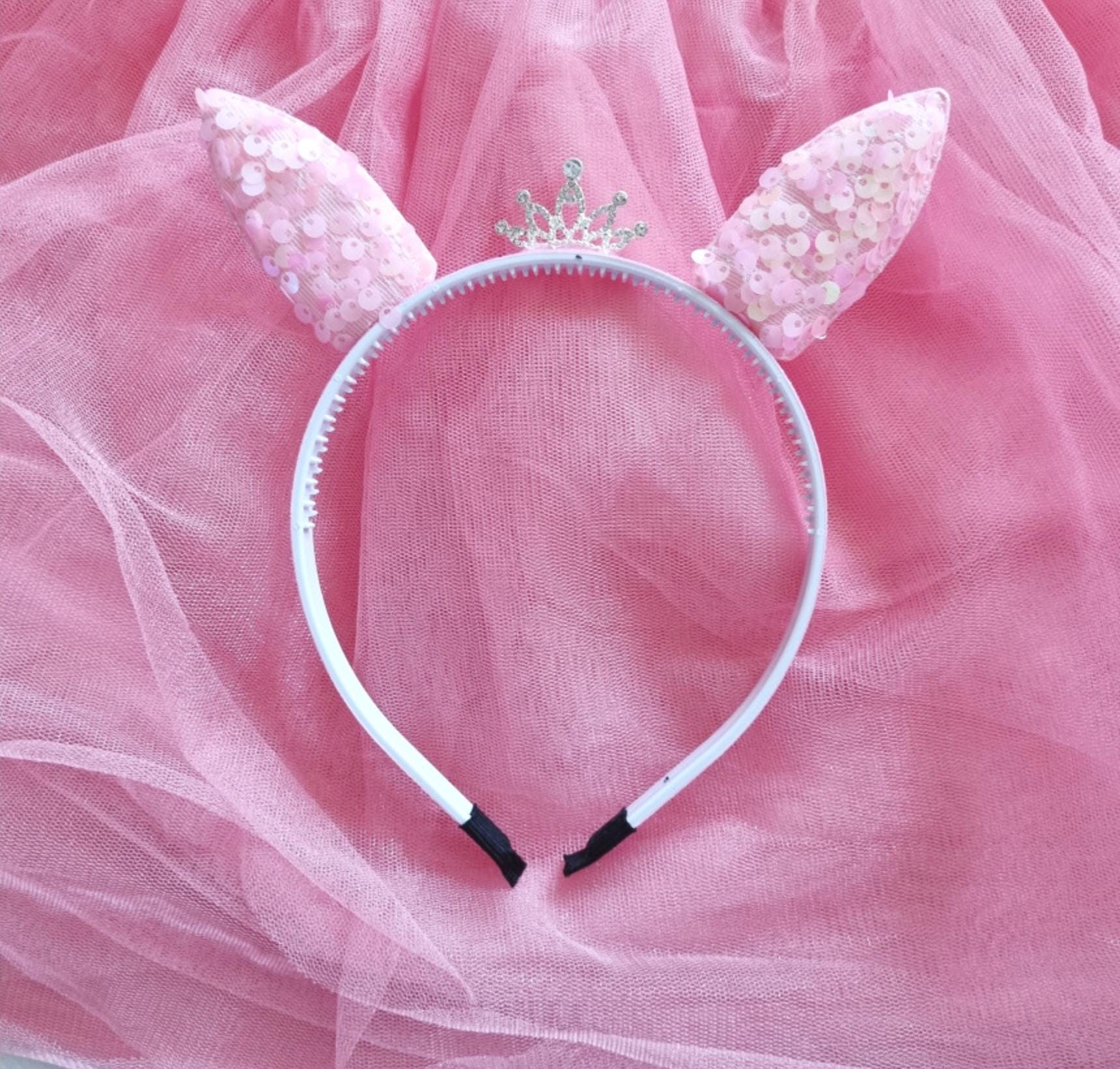Sparkle Bunny Tiara Headband Handcrafted Peach purple pink rainbow sequin glitter band photoshoot cosplay kpop idol party [with Pinkluvme]