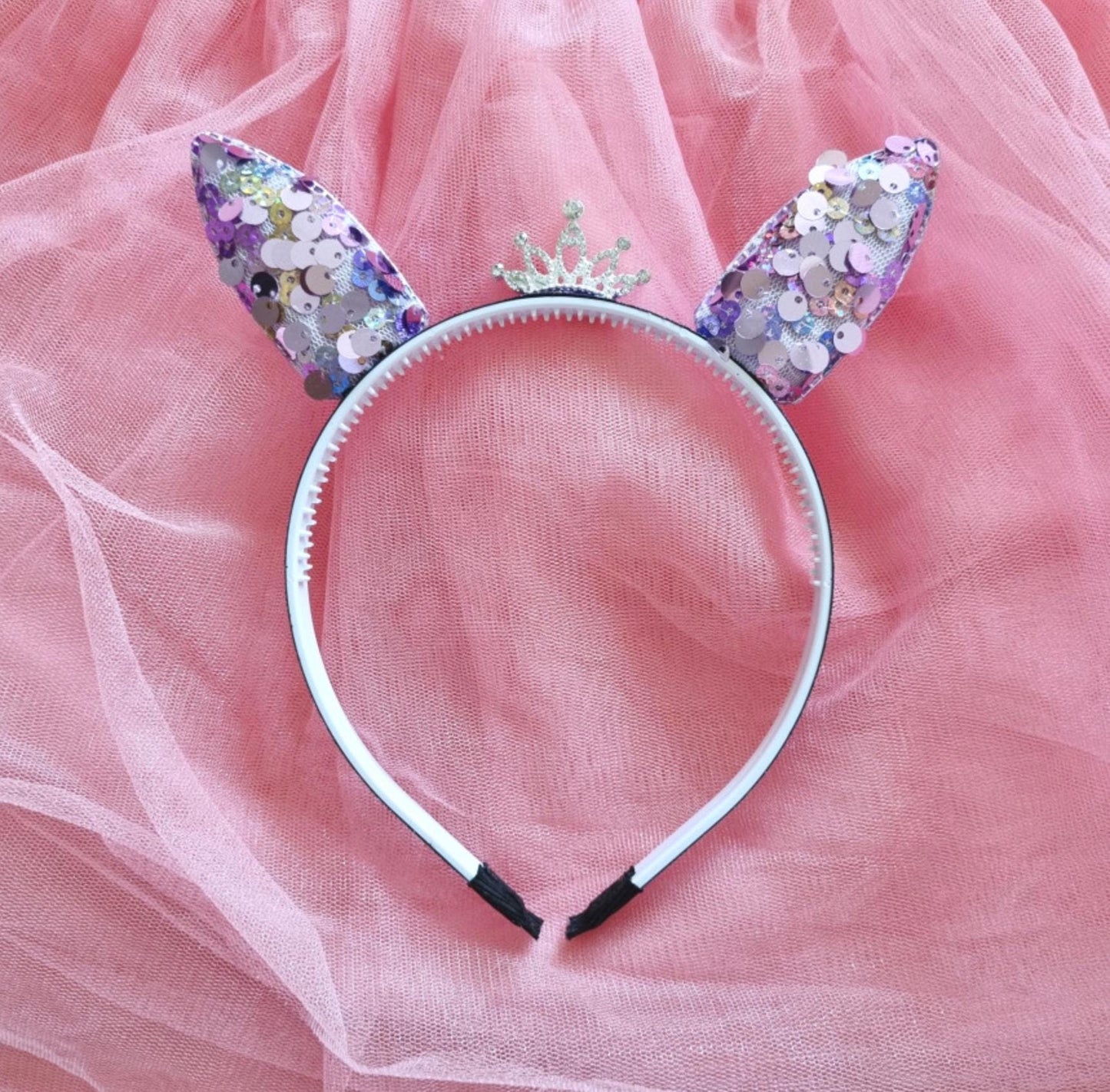 Sparkle Bunny Tiara Headband Handcrafted Peach purple pink rainbow sequin glitter band photoshoot cosplay kpop idol party [with Pinkluvme]