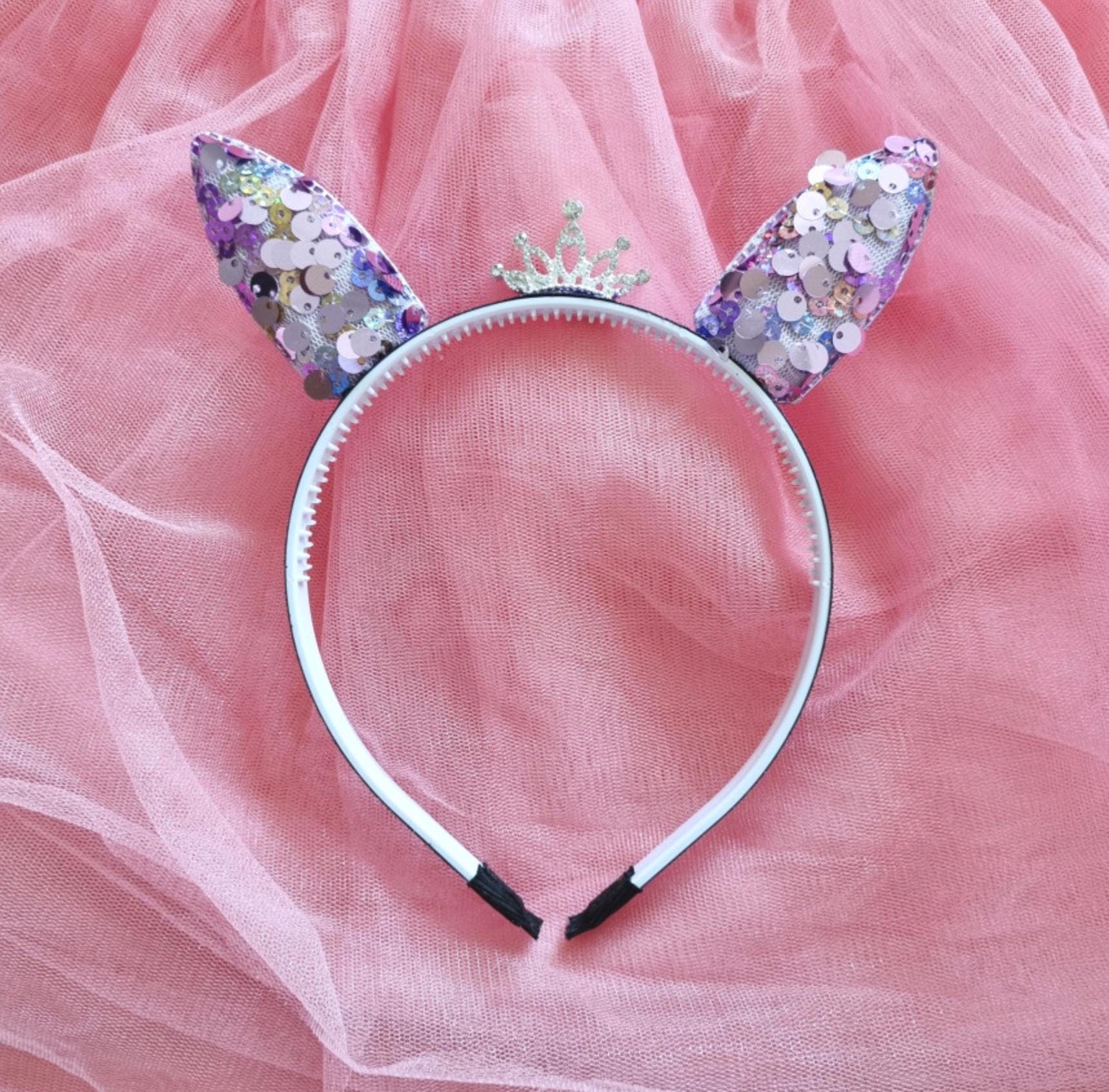Sparkle Bunny Tiara Headband Handcrafted Peach purple pink rainbow sequin glitter band photoshoot cosplay kpop idol party [with Pinkluvme]