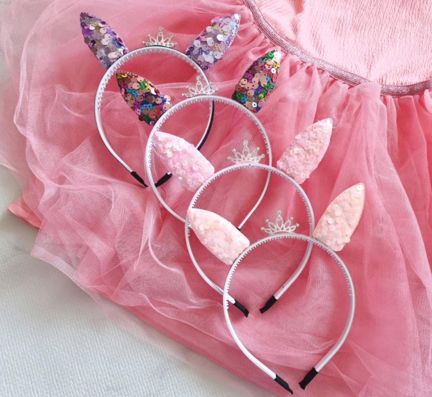 Sparkle Bunny Tiara Headband Handcrafted Peach purple pink rainbow sequin glitter band photoshoot cosplay kpop idol party [with Pinkluvme]