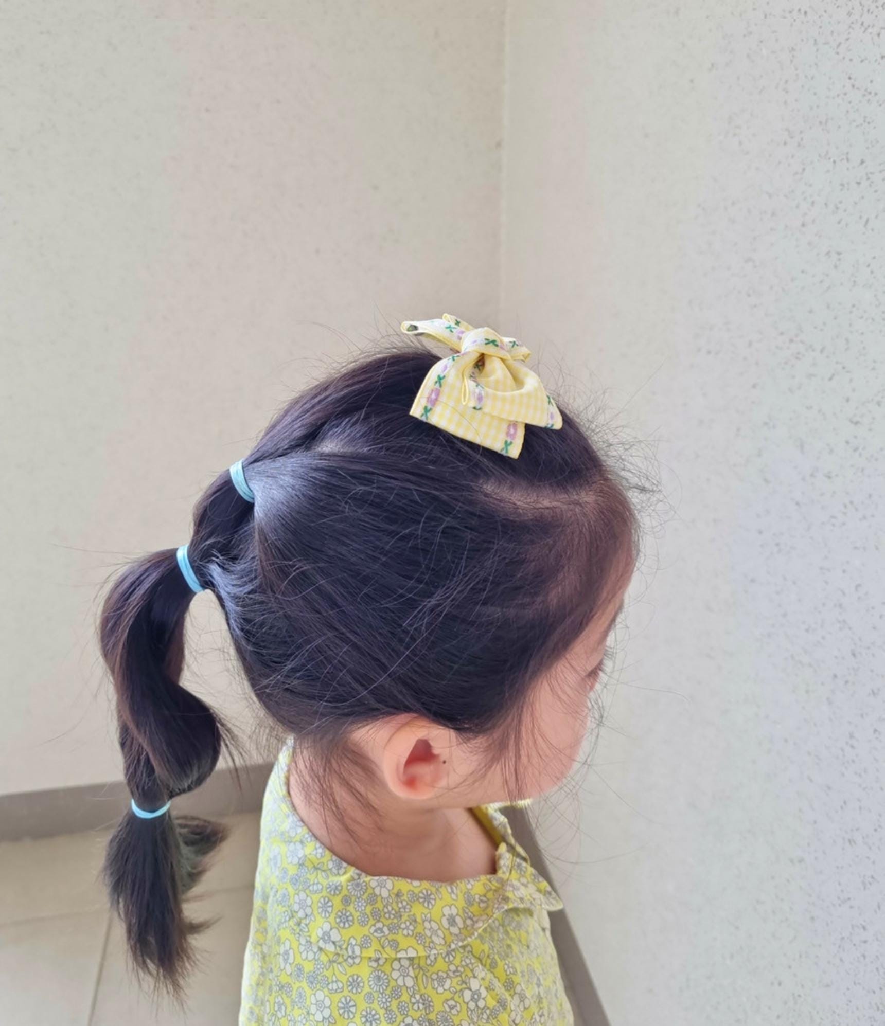 Gingham Garden Double Bow Hair Clip checkered pink orange red yellow purple Korean handmade pastel ribbon nickel free [with Pinkluvme]