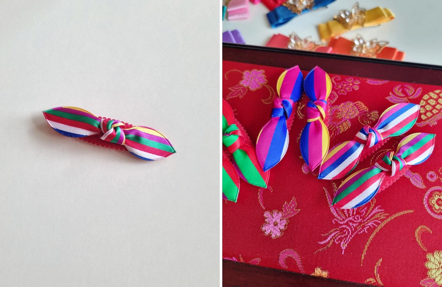 Korean Saekdong Hair Clip Set 2 pcs Lightweight Hanbok Ribbon Pin limited supplies cannot restock 3 types Kpop pigtail [with Pinkluvme]