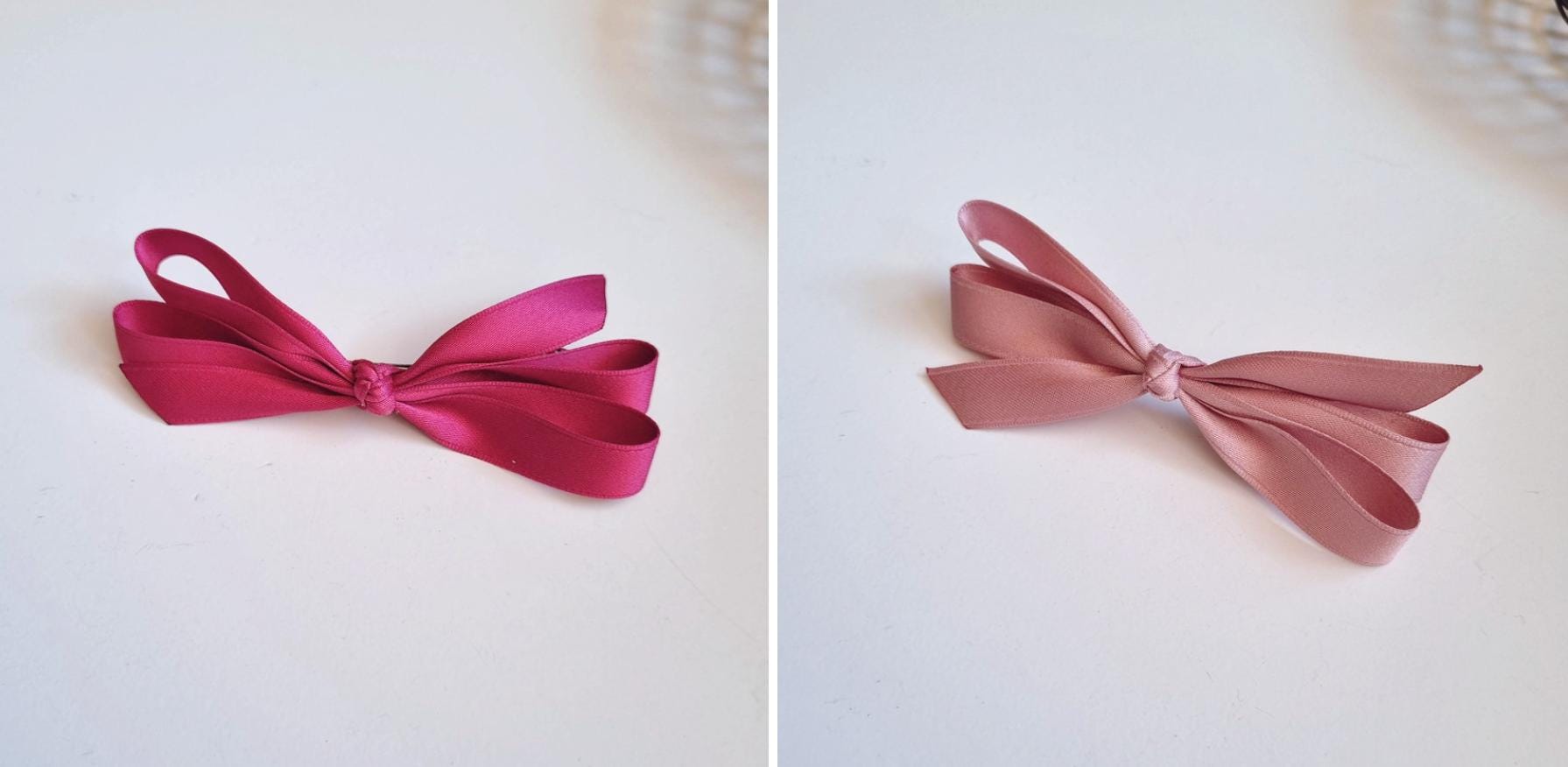 Classic Satin Bow Hair Barrette Medium & Large Sizes available in 6 colors Handmade in Korea 15 yrs experience mom and girl [with Pinkluvme]