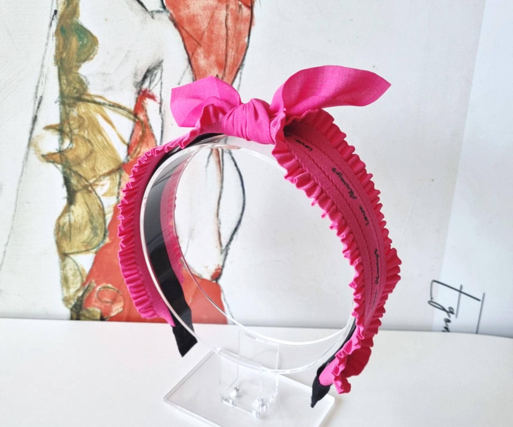 Ruffle Scarf Bow Headband – Detachable Ribbon Hairband girl daily school hairband with lettering mom and daughter style [with Pinkluvme]