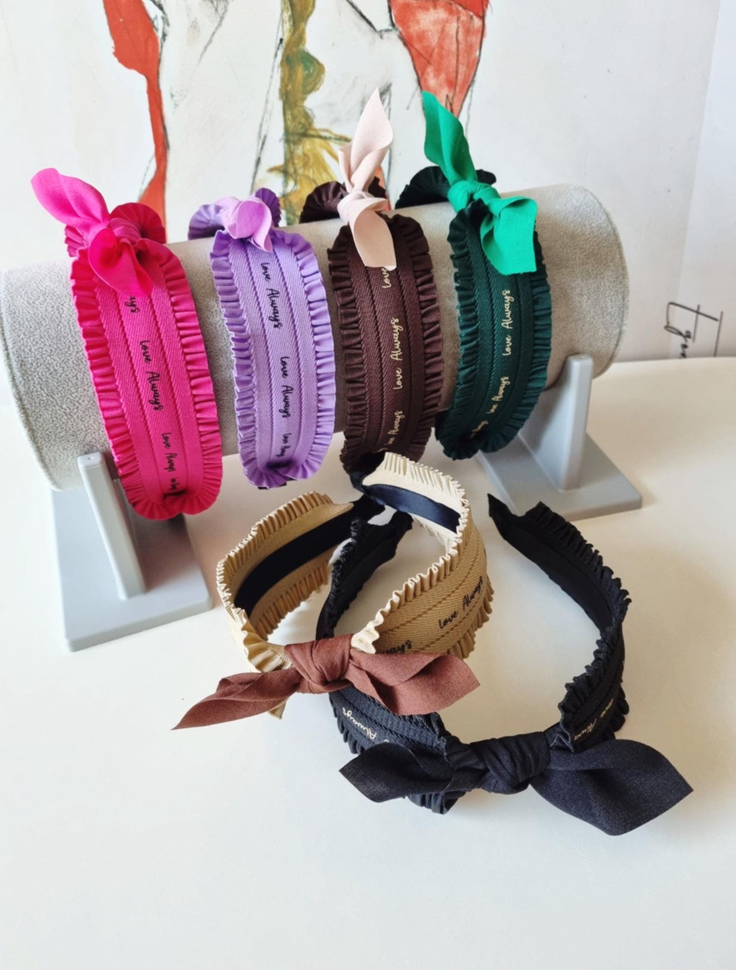 Ruffle Scarf Bow Headband – Detachable Ribbon Hairband girl daily school hairband with lettering mom and daughter style [with Pinkluvme]