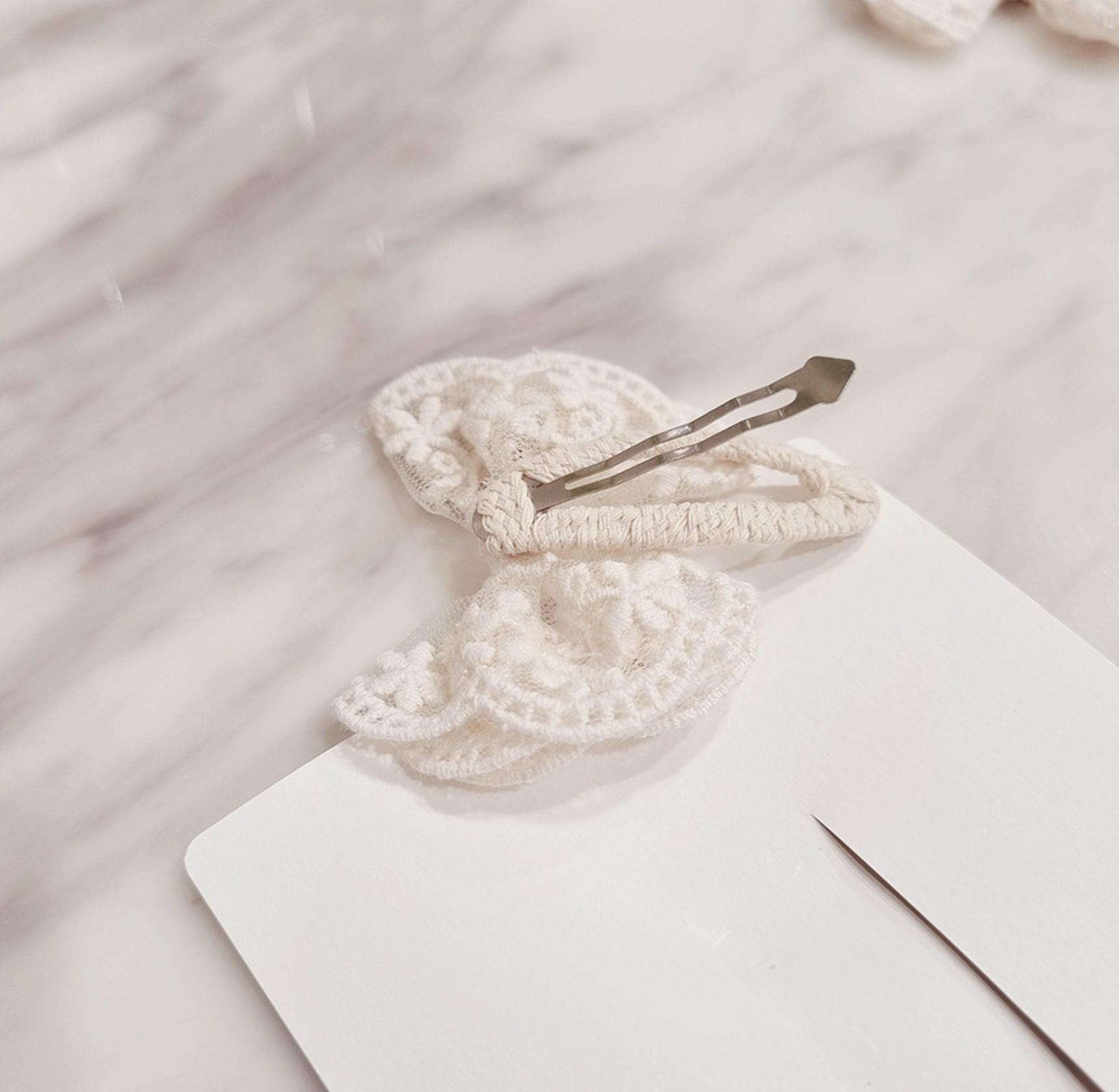 Floral Lace Bow Hair Clip boho style handmade snap clip mom and daughter matching style Korean lace fashion safe for child [with Pinkluvme]