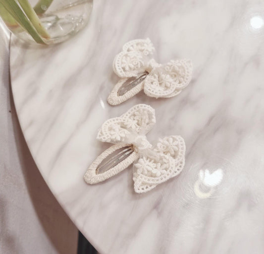Floral Lace Bow Hair Clip boho style handmade snap clip mom and daughter matching style Korean lace fashion safe for child [with Pinkluvme]