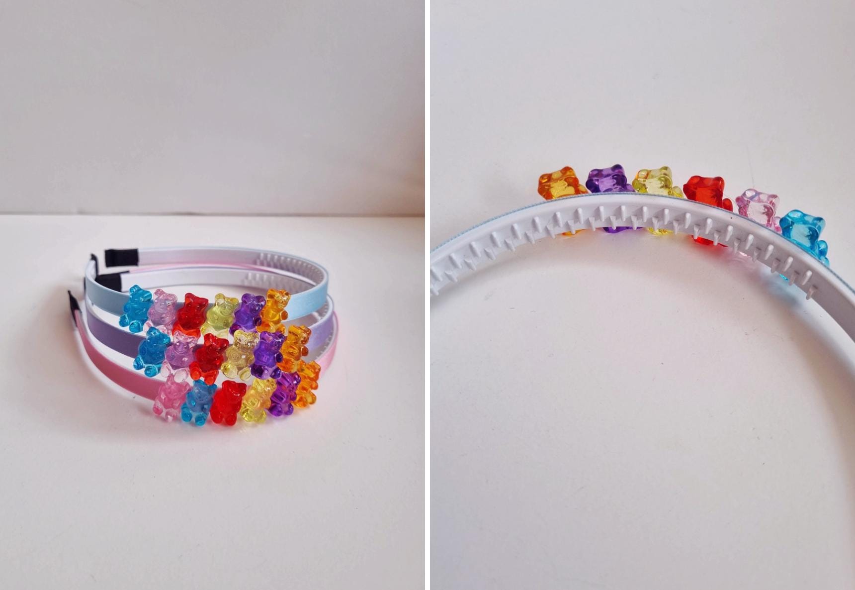 Rainbow Gummy Bear Headband – Cute Colorful Hair Accessory child girl toddler hairband clear charms pink blue purple daily [with Pinkluvme]