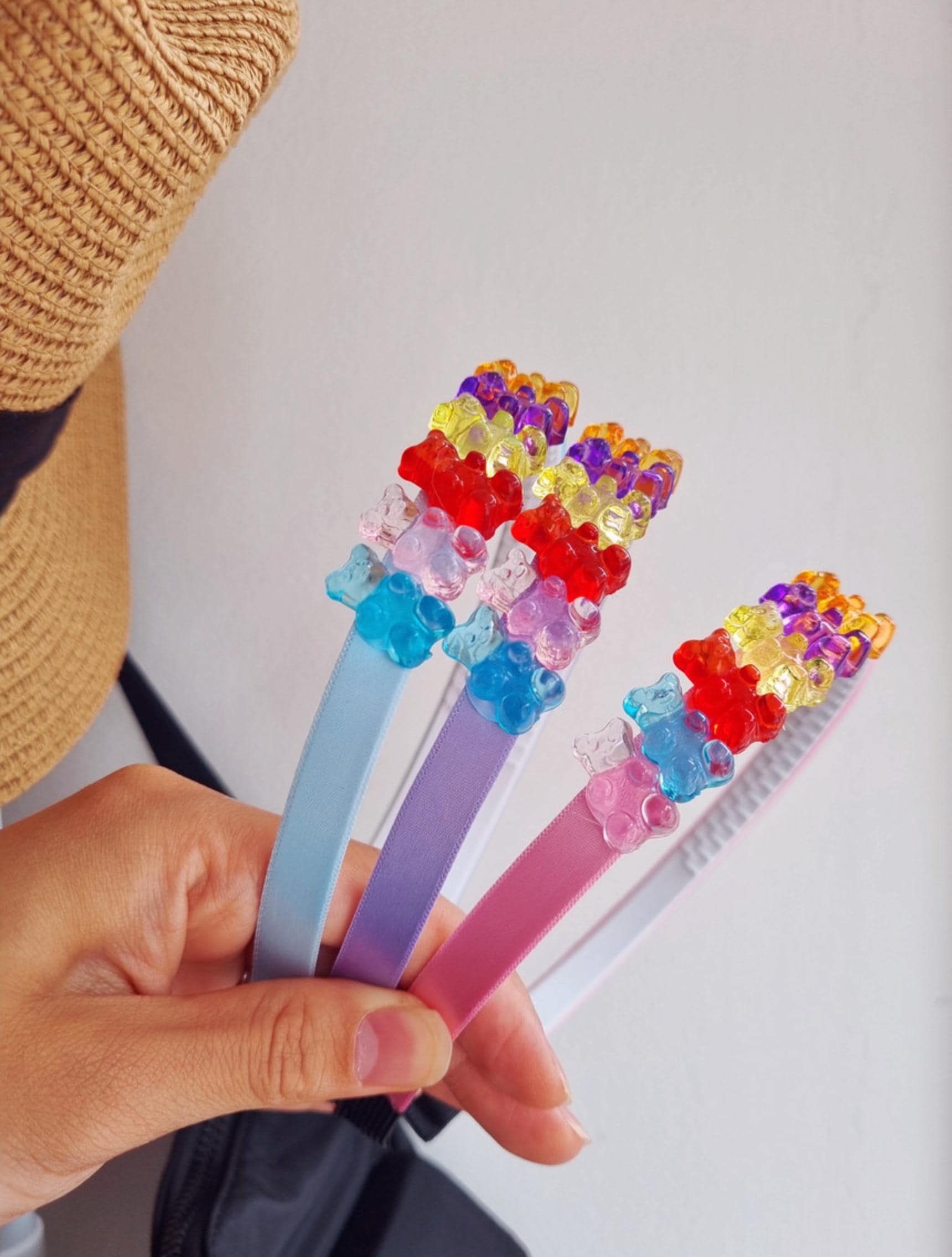 Rainbow Gummy Bear Headband – Cute Colorful Hair Accessory child girl toddler hairband clear charms pink blue purple daily [with Pinkluvme]