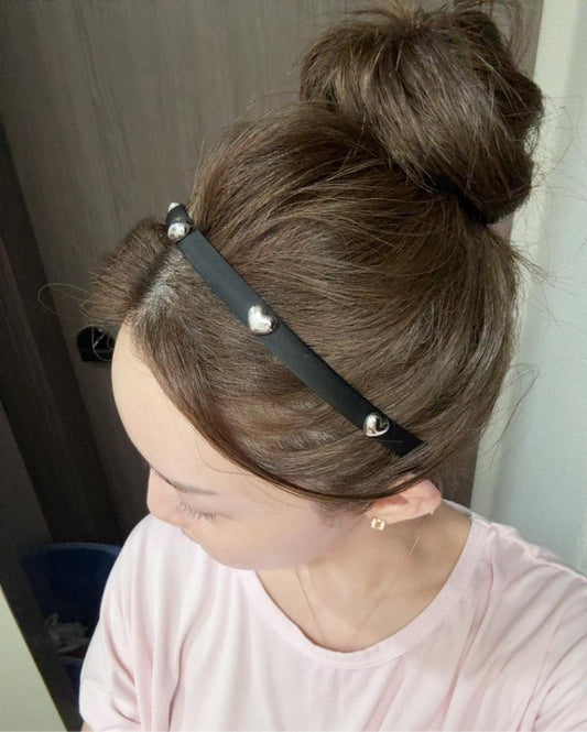 Minimalist Silver Heart Accent Headband Black, Pink, White, Blue | Simple Elegant Hair Accessory Korean handmade Kpop idol [with Pinkluvme]