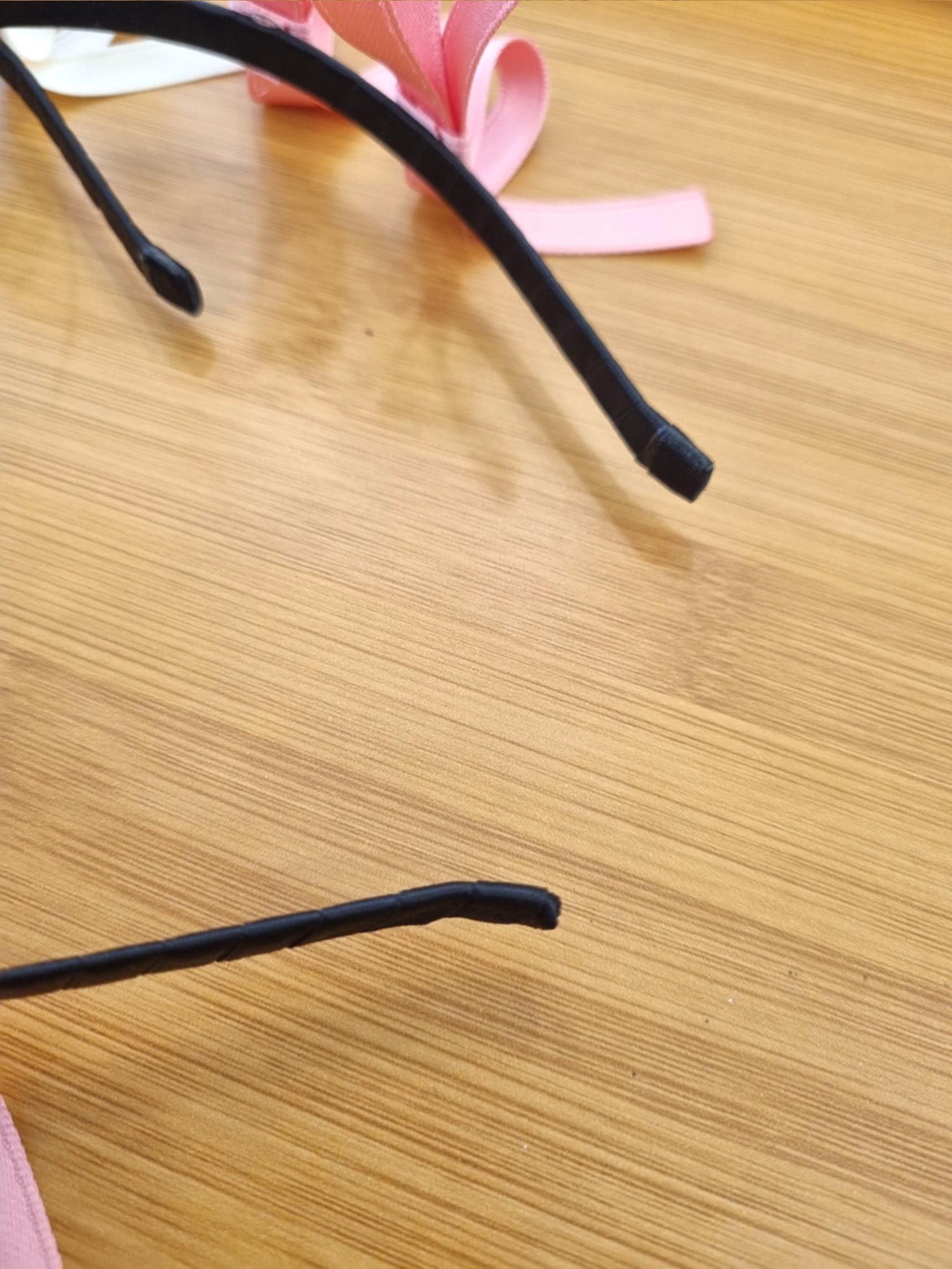 Balletcore Double Ribbon Headband Korean handmade idol style two bows on side black pink ivory kids adult satin finish [with Pinkluvme]