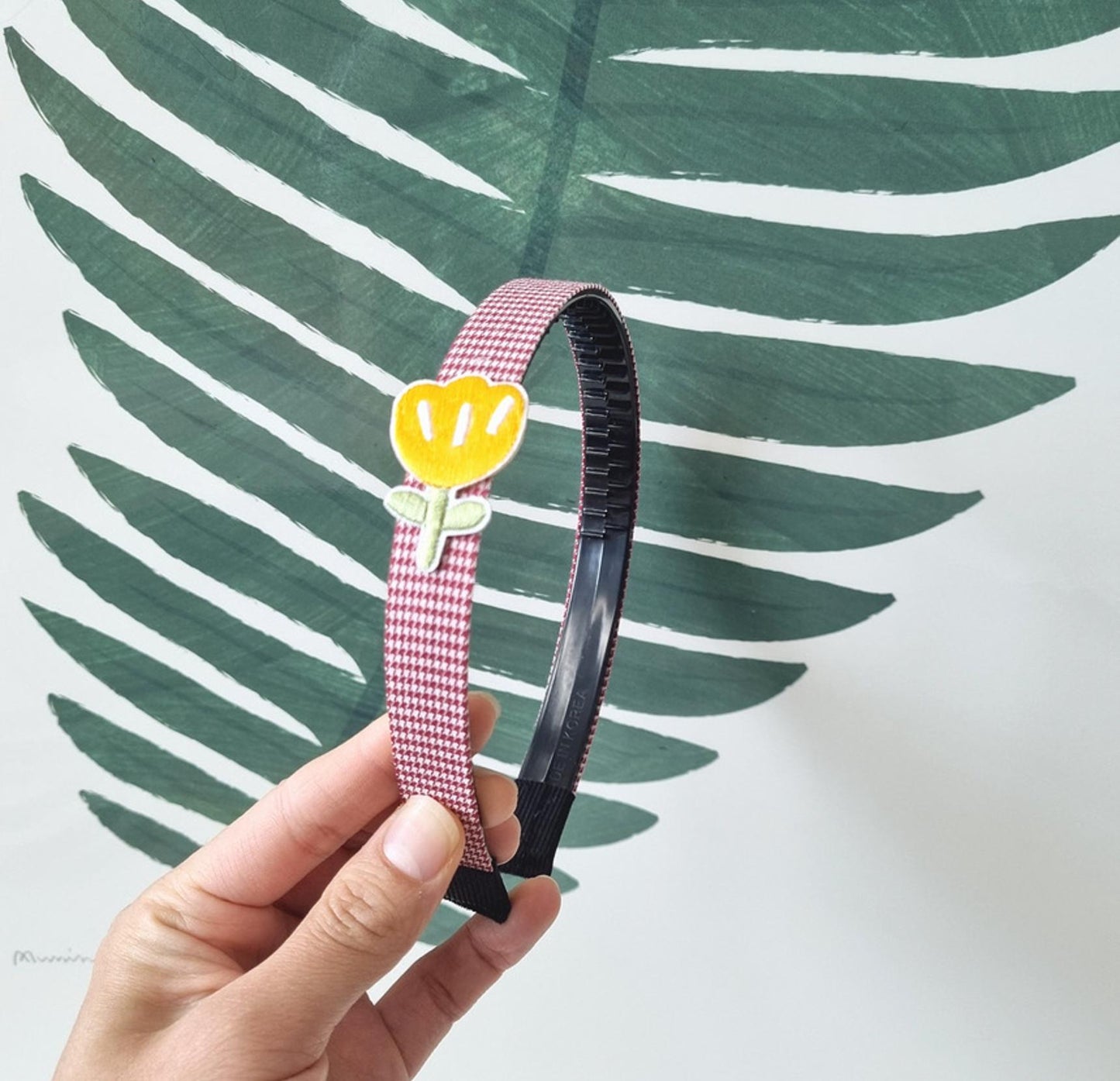 Kids Embroidered Flower Headband red pink yellow green blue double combed ridges school daily hairband checkered striped [with Pinkluvme]