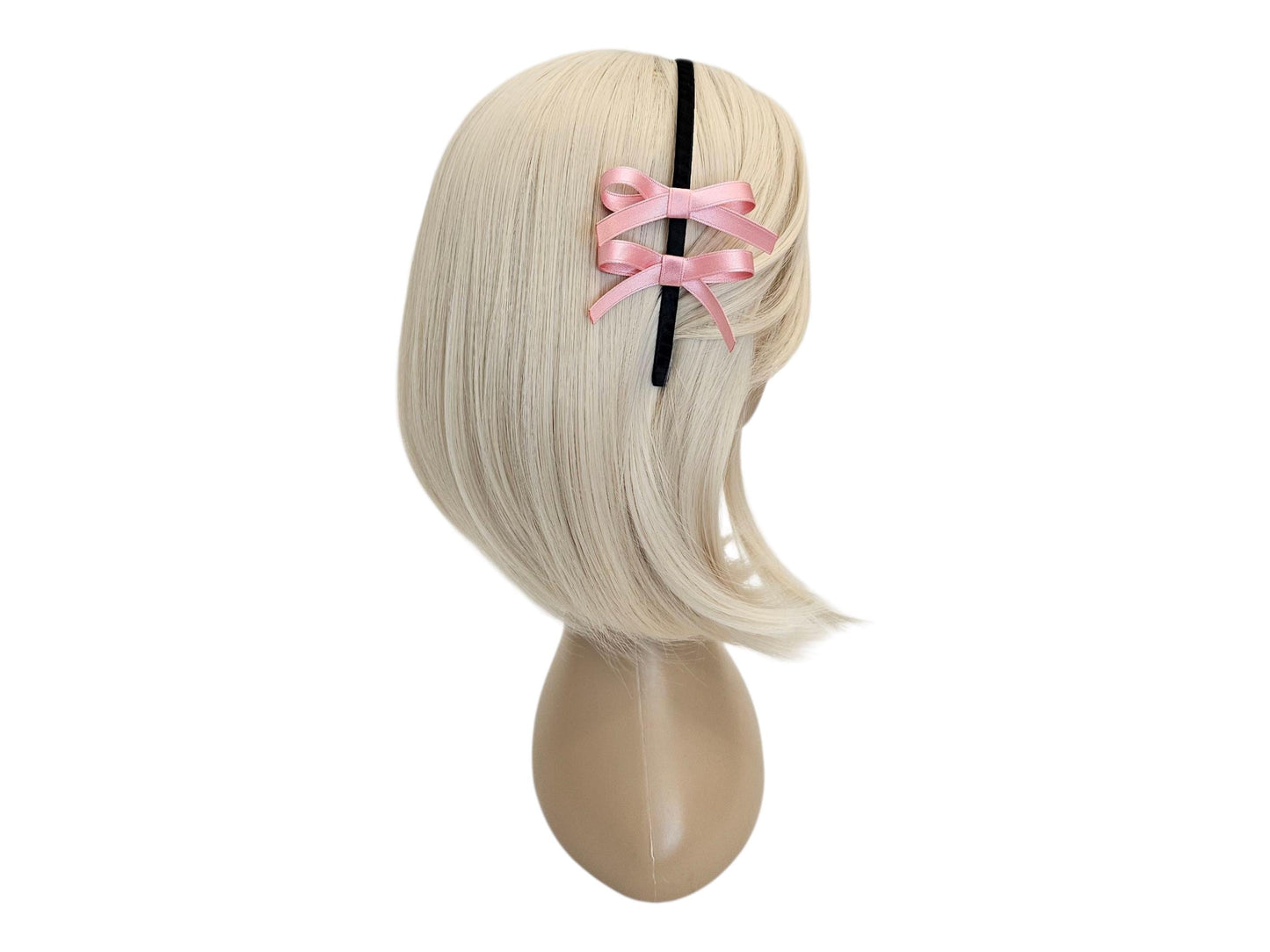 Balletcore Double Ribbon Headband Korean handmade idol style two bows on side black pink ivory kids adult satin finish [with Pinkluvme]