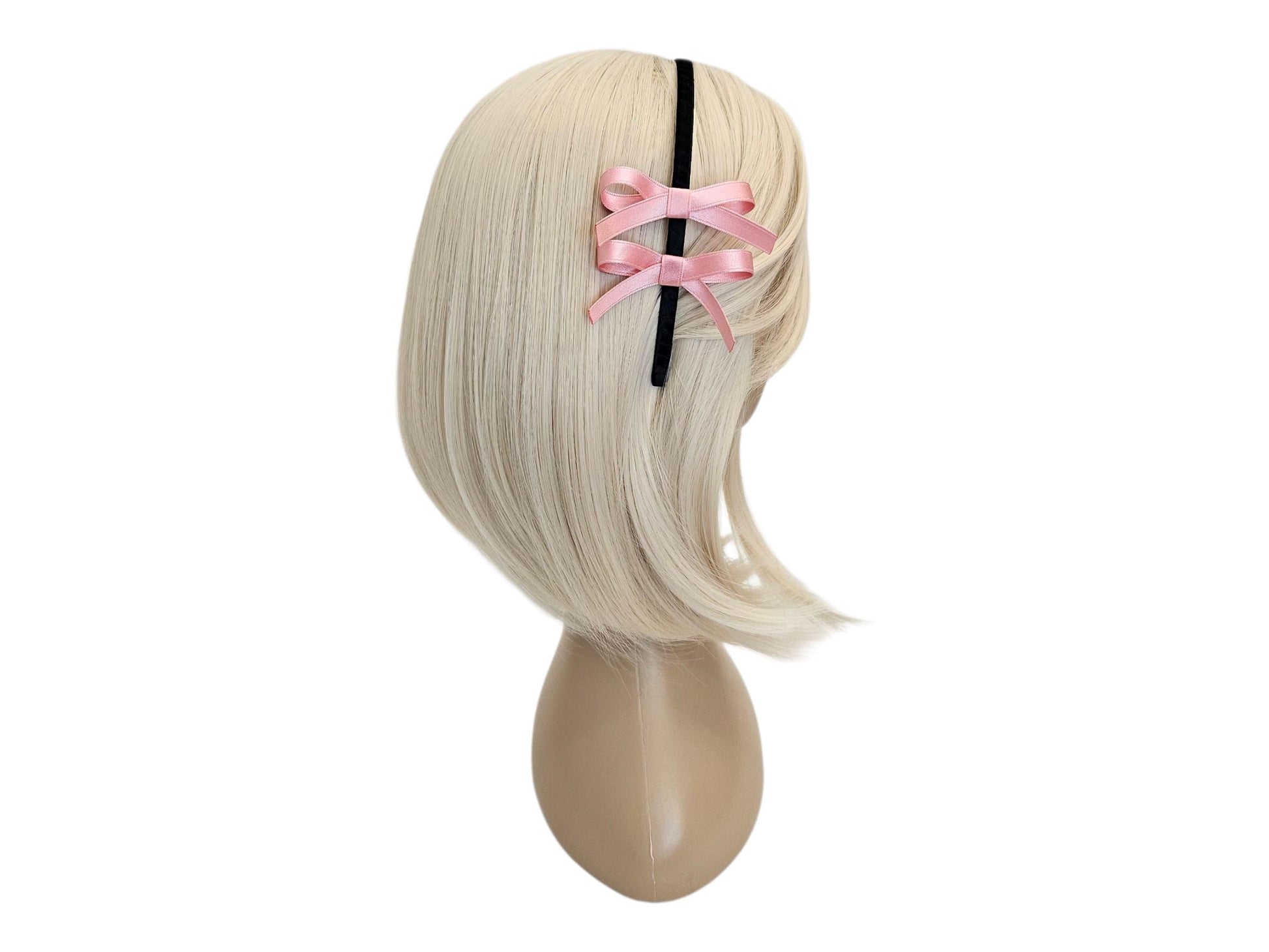 Balletcore Double Ribbon Headband Korean handmade idol style two bows on side black pink ivory kids adult satin finish [with Pinkluvme]