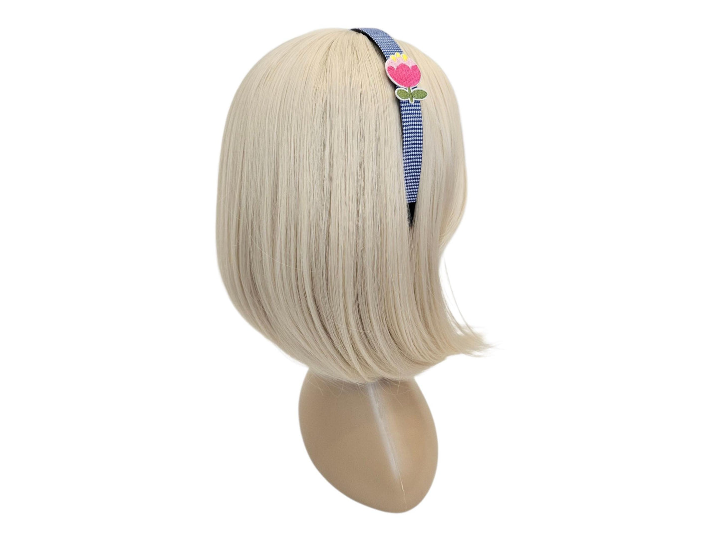 Kids Embroidered Flower Headband red pink yellow green blue double combed ridges school daily hairband checkered striped [with Pinkluvme]