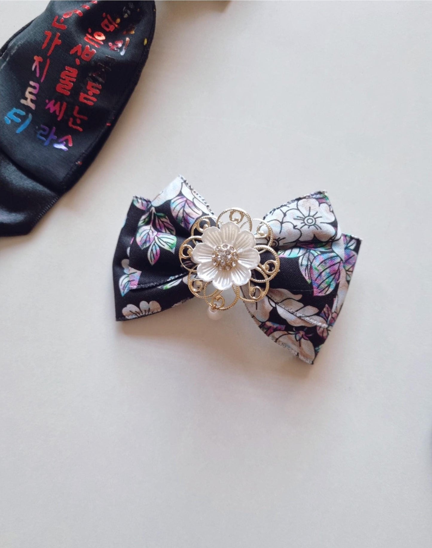 Korean Traditional Hair Bow Baessi Flower Pin 4 different pattern print hanbok seollal chuseok doljanchi layered ribbon [with Pinkluvme]