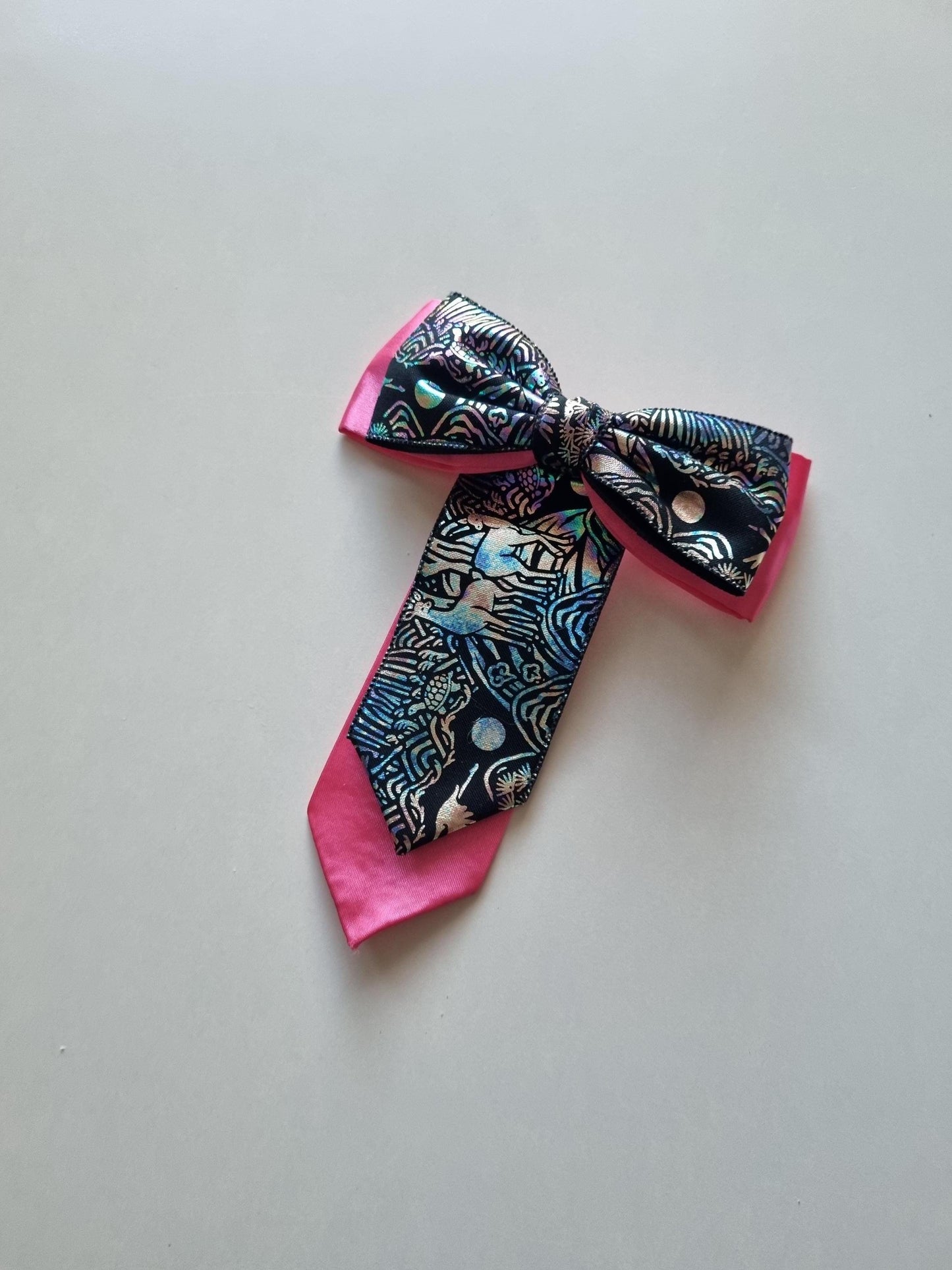 Korean Mother-of-Pearl Print Bow Daenggi Hair Clip white pink red yellow navy Kpop idol style chuseok seollal traditional [with Pinkluvme]