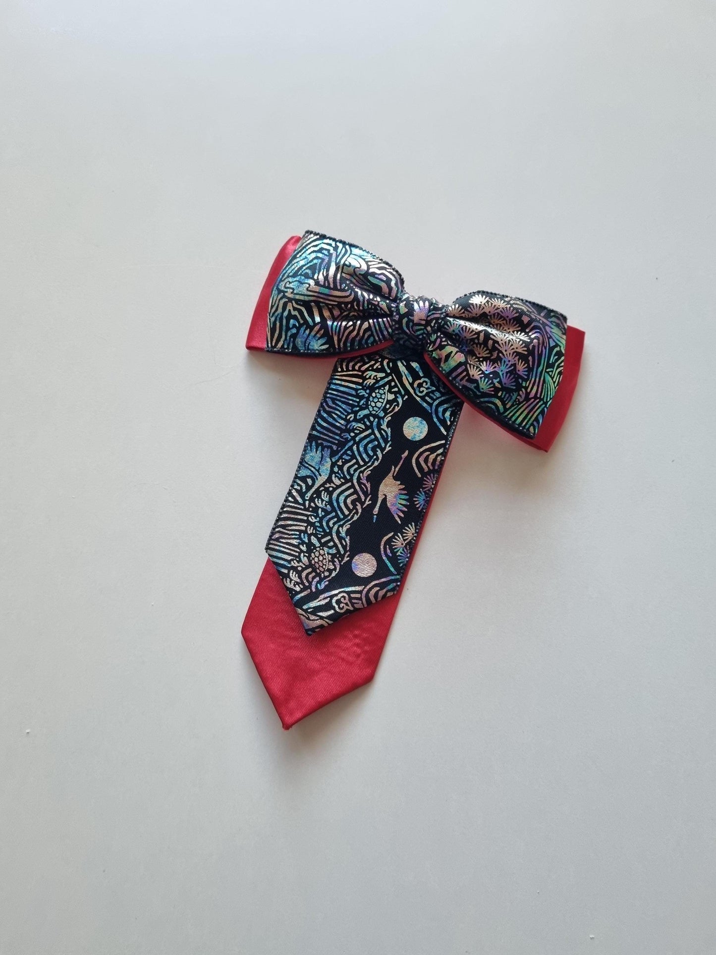 Korean Mother-of-Pearl Print Bow Daenggi Hair Clip white pink red yellow navy Kpop idol style chuseok seollal traditional [with Pinkluvme]