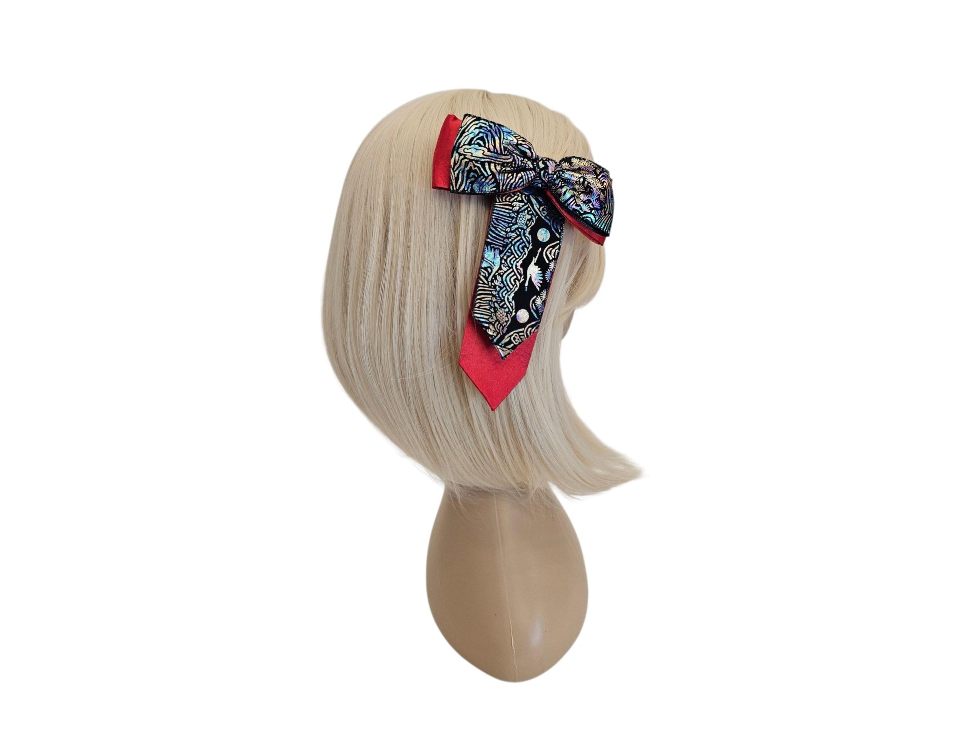 Korean Mother-of-Pearl Print Bow Daenggi Hair Clip white pink red yellow navy Kpop idol style chuseok seollal traditional [with Pinkluvme]