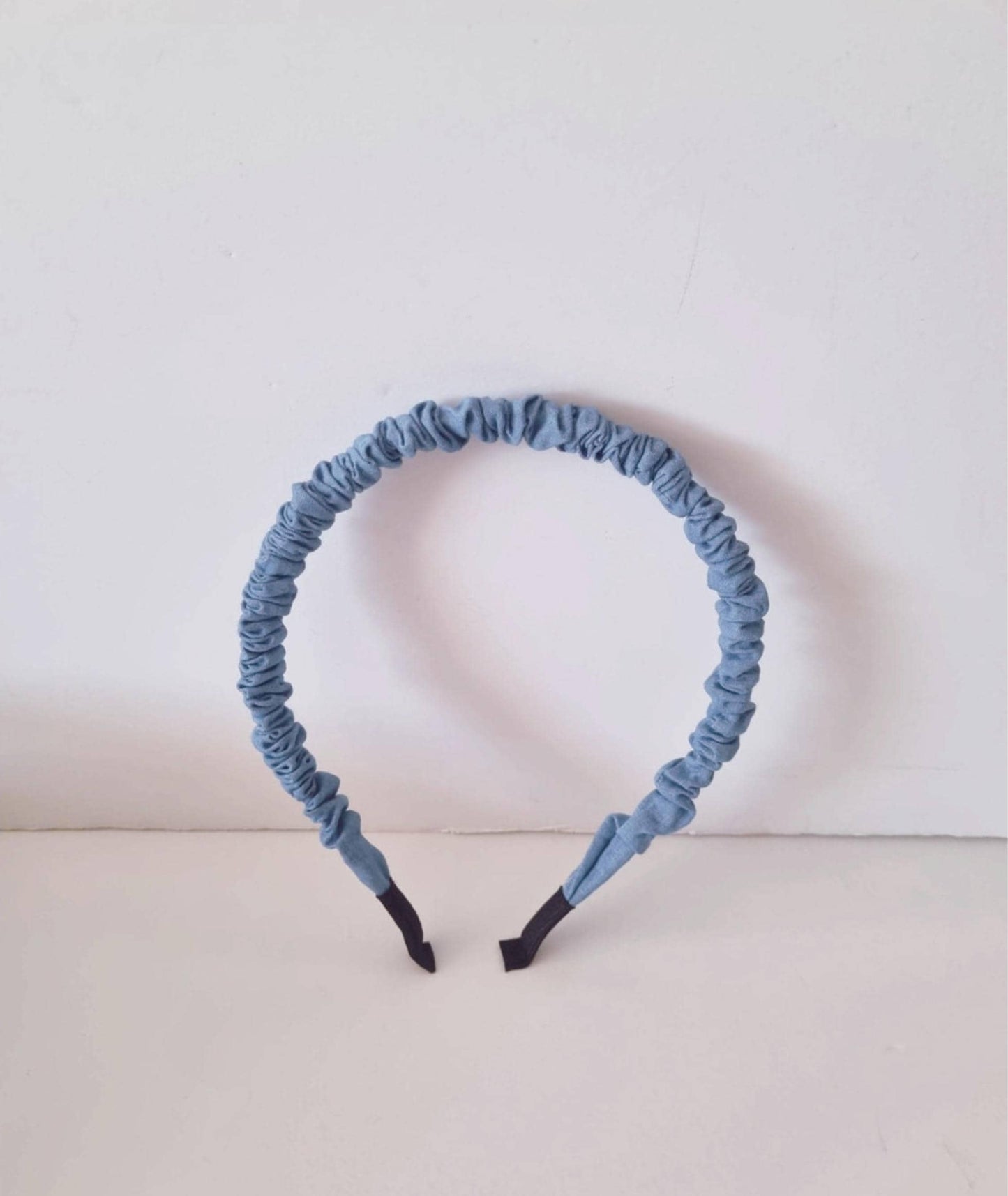 Denim Ruched Headband Classic Everyday Style light medium dark shades thin wrinkled hairband daily school mom and daughter [with Pinkluvme]