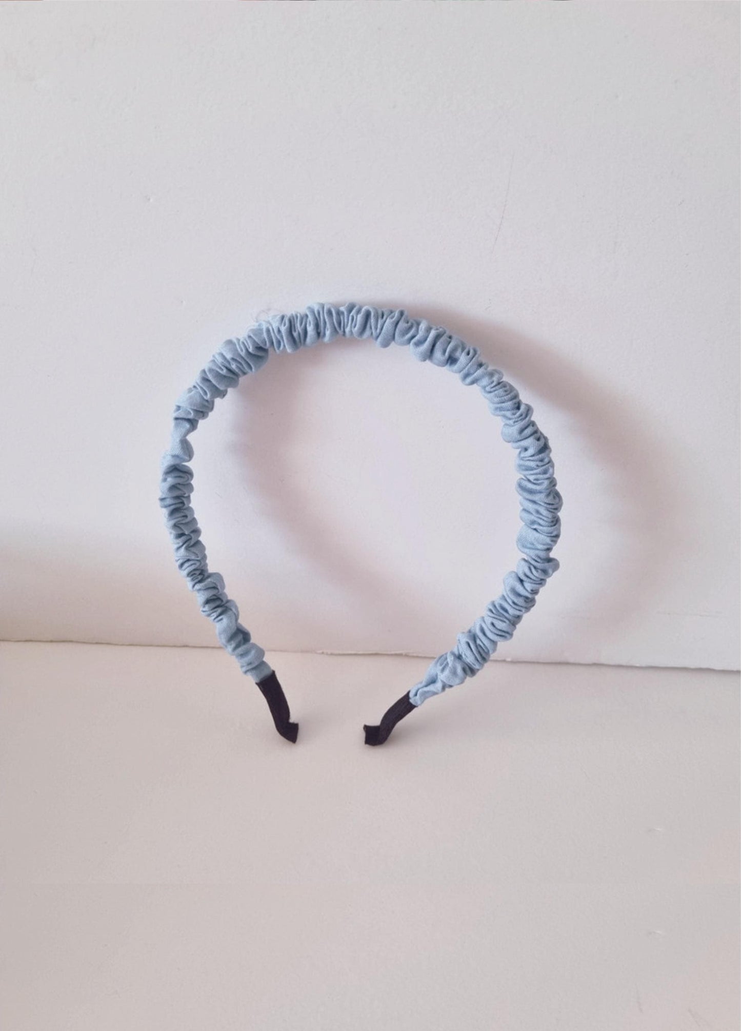 Denim Ruched Headband Classic Everyday Style light medium dark shades thin wrinkled hairband daily school mom and daughter [with Pinkluvme]