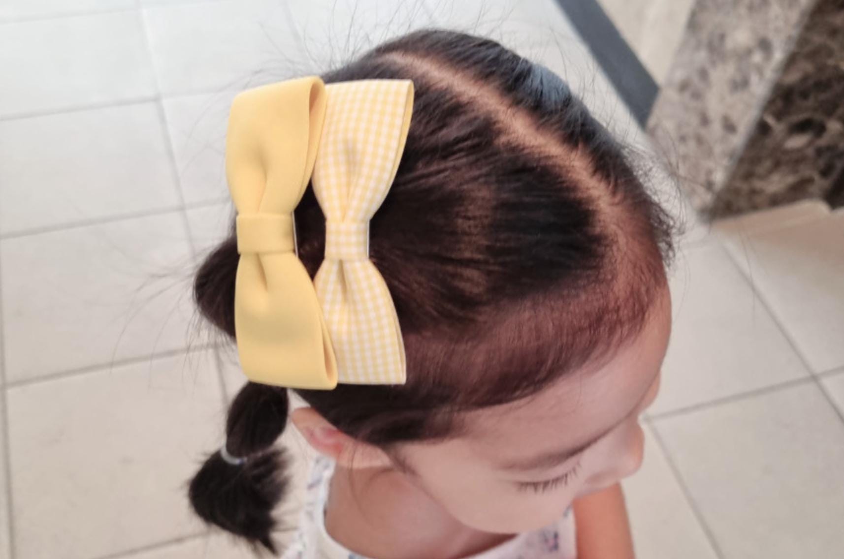 Basic & Gingham Check Ribbon Hair Clip Set child safe hypoallergenic nickel free alligator clip 7 colors handmade in Korea [with Pinkluvme]