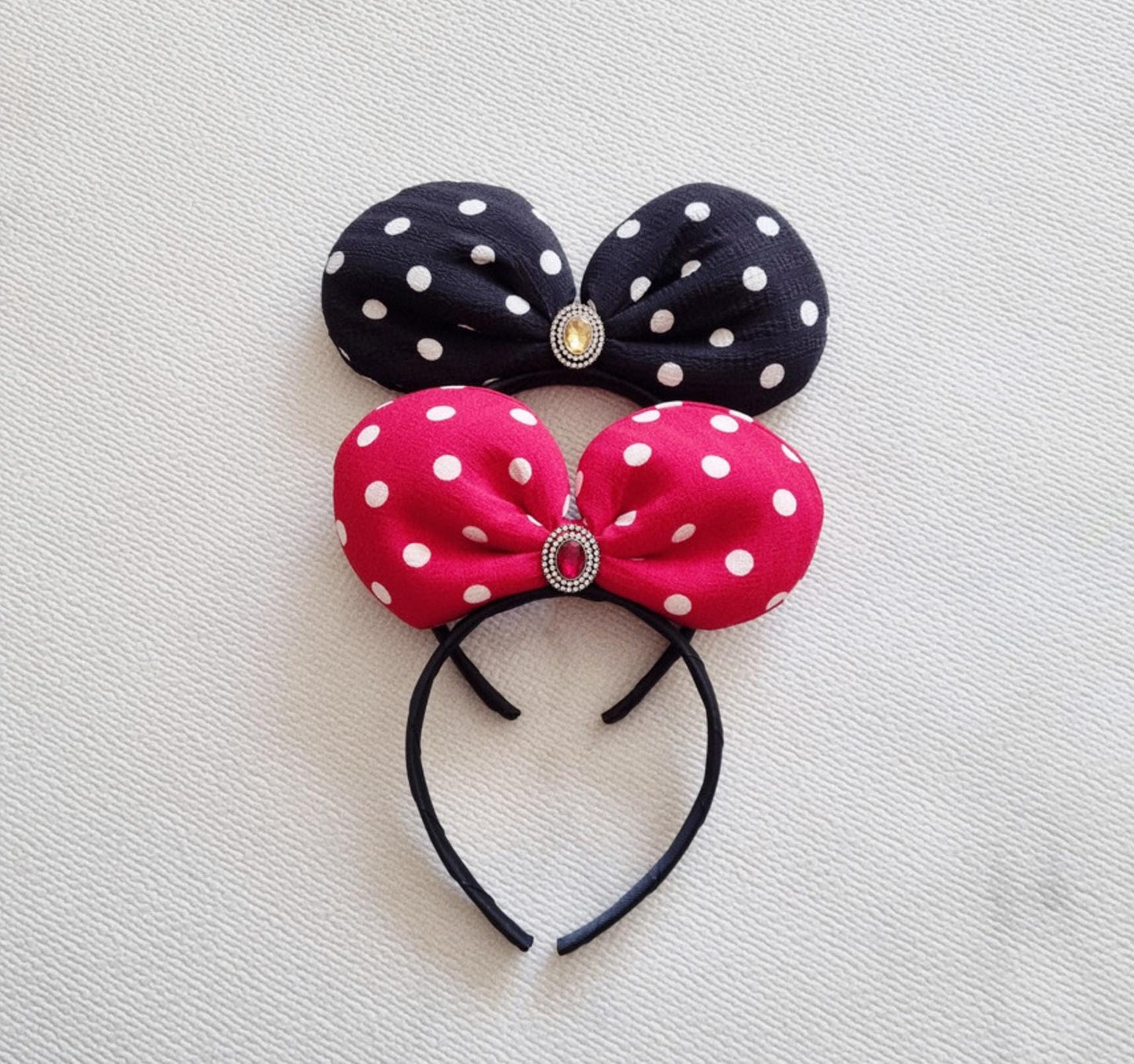 Polka Dot Party Bow Headband Handmade with Gem amusement park hairband theme park minnie snow white princess halloween hair [with Pinkluvme]