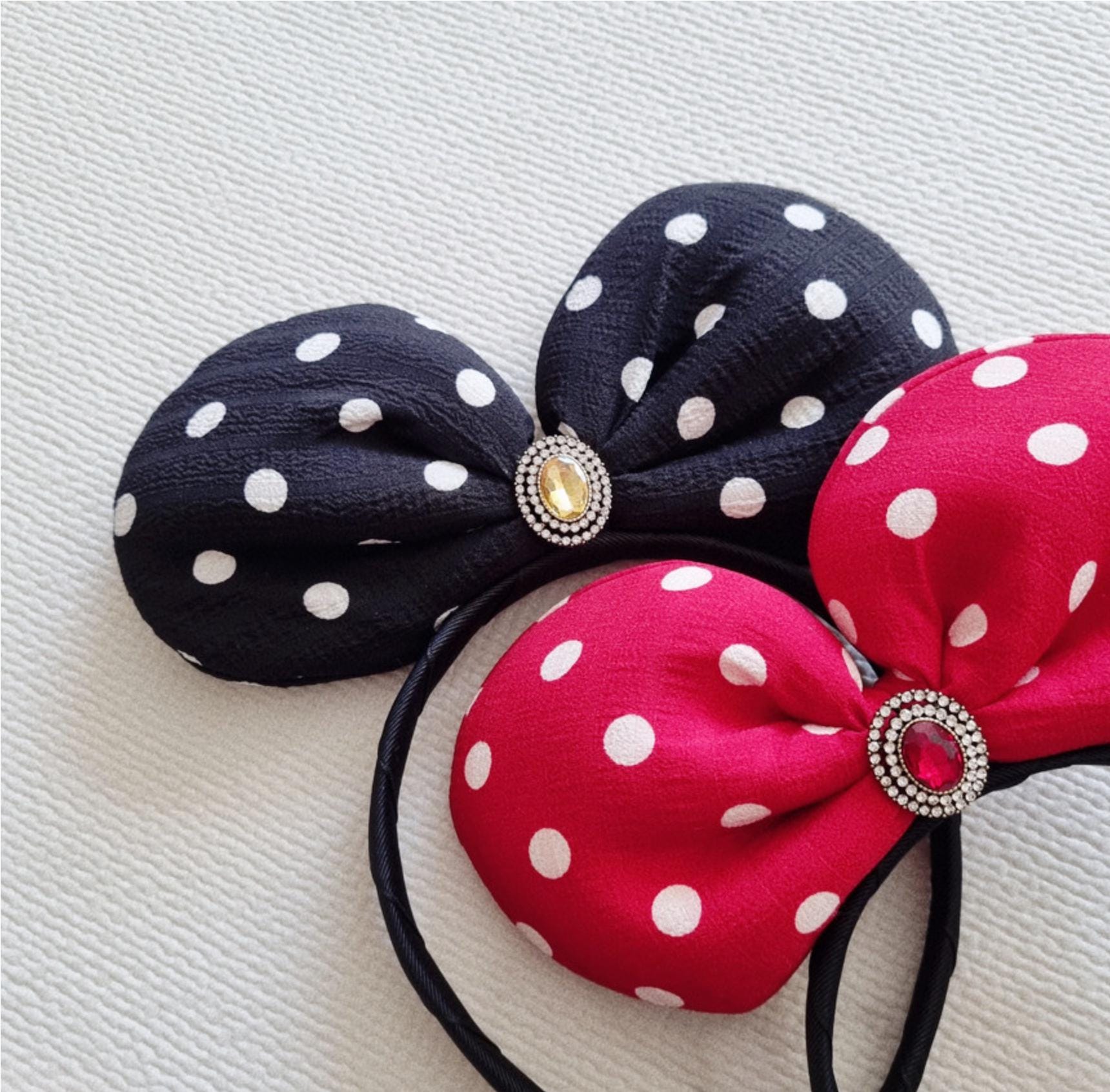Polka Dot Party Bow Headband Handmade with Gem amusement park hairband theme park minnie snow white princess halloween hair [with Pinkluvme]