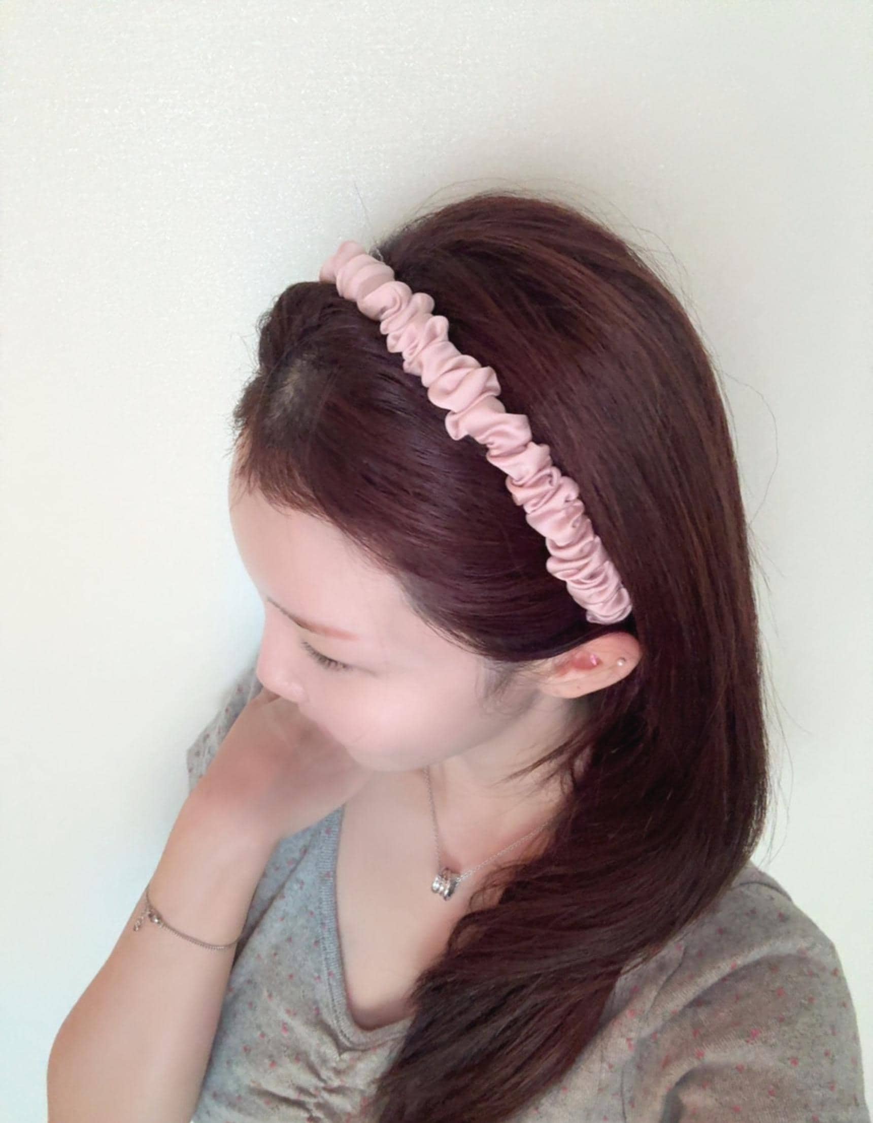 Silky Ruched Fabric Headband free size adult and children mom and daughter classic timeless pink ivory beige blue black [with Pinkluvme]