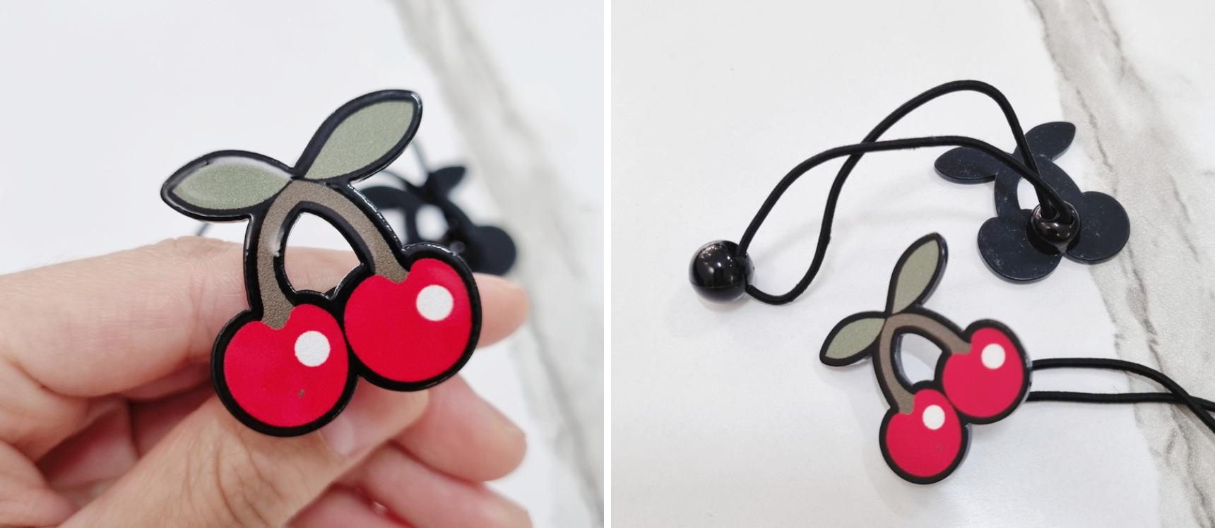 Fun Arcade Elastic Hair Tie Set Cherry & Smile Flower Styles (2 pcs) girl pigtail poppy catchy modern art waterproof strong [with Pinkluvme]