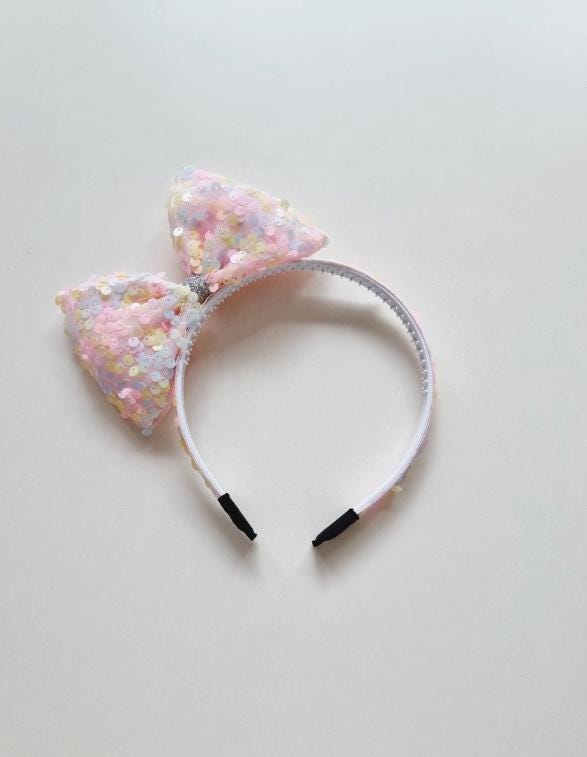 Sparkly Sequin Princess Bow Headband 6 pastel colors diagonal ribbon spangled bow hairband Kpop idol party big bow Easter [with Pinkluvme]