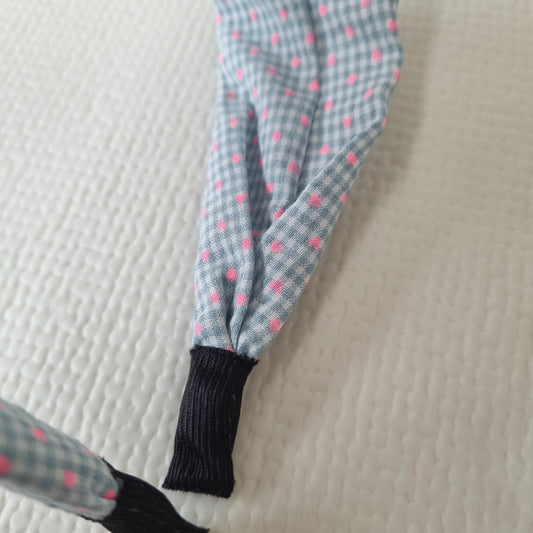 Polka Dot Checkered Bandana Headband bow ribbon pink polka dots free smiley daisy hair tie [with Pinkluvme]