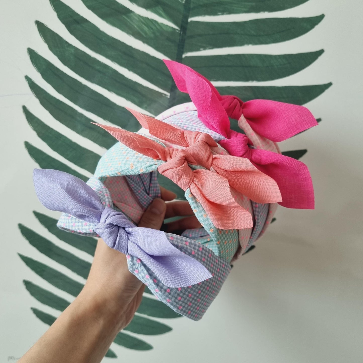 Polka Dot Checkered Bandana Headband bow ribbon pink polka dots free smiley daisy hair tie [with Pinkluvme]