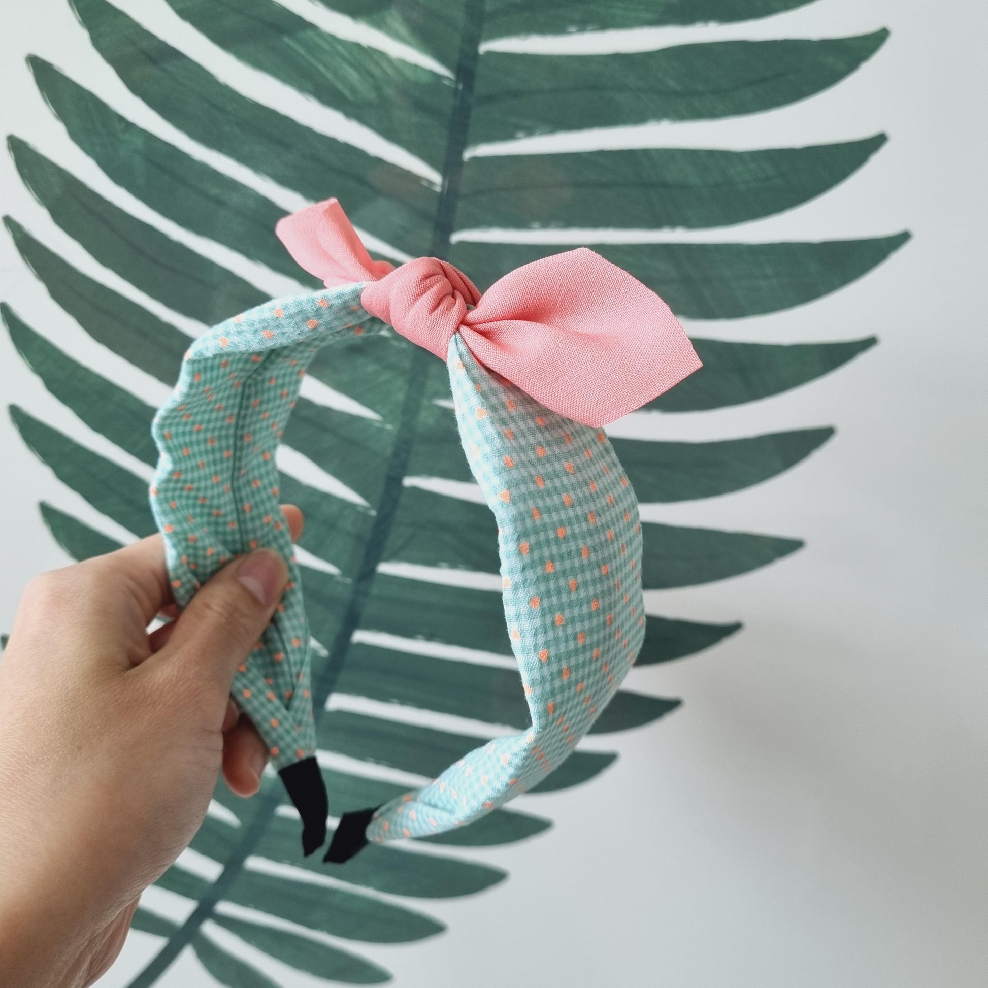 Polka Dot Checkered Bandana Headband bow ribbon pink polka dots free smiley daisy hair tie [with Pinkluvme]