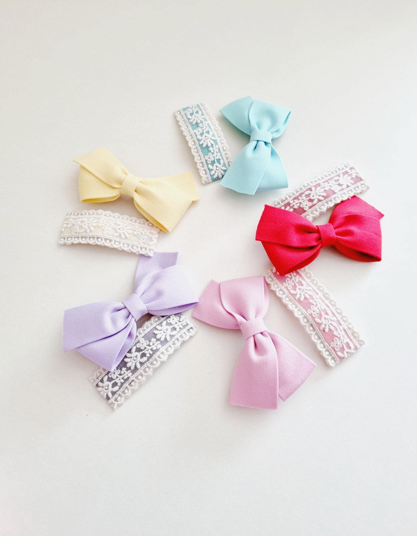 Pastel Cotton Solid Ribbon Hair Clips 2-Piece Set hypoallergenic no nickel clip free lace snap clip Korean handmade formal [with Pinkluvme]