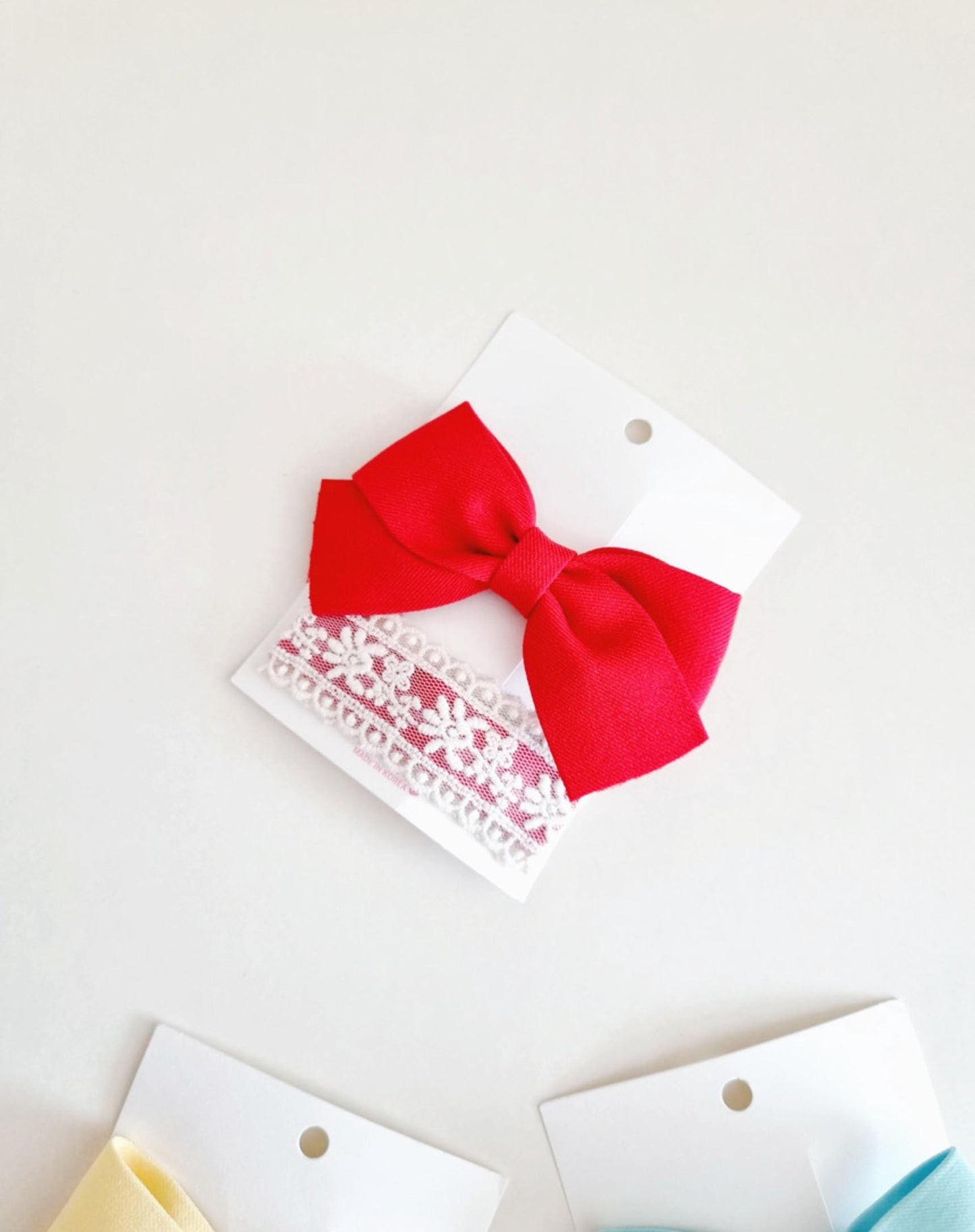 Pastel Cotton Solid Ribbon Hair Clips 2-Piece Set hypoallergenic no nickel clip free lace snap clip Korean handmade formal [with Pinkluvme]