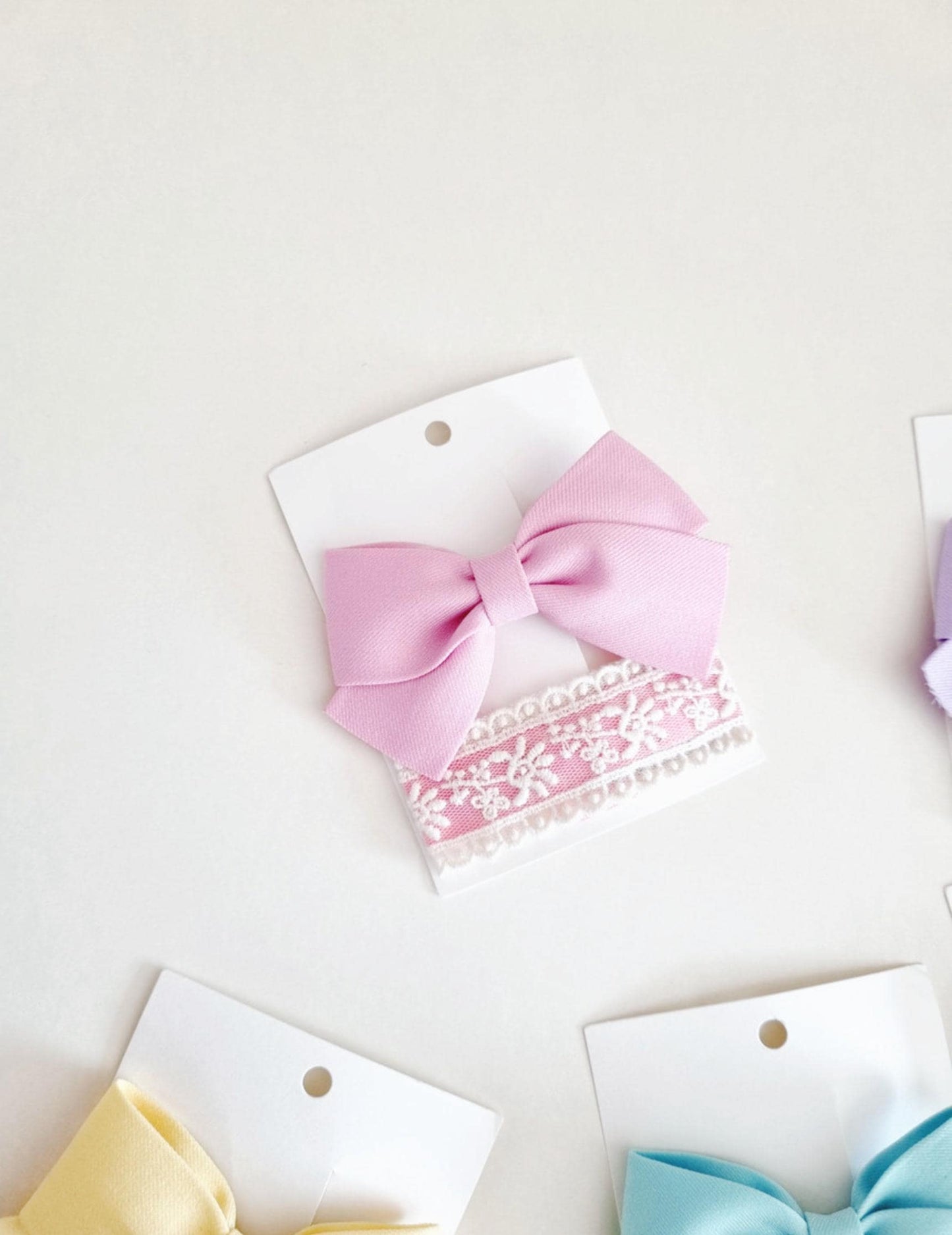 Pastel Cotton Solid Ribbon Hair Clips 2-Piece Set hypoallergenic no nickel clip free lace snap clip Korean handmade formal [with Pinkluvme]