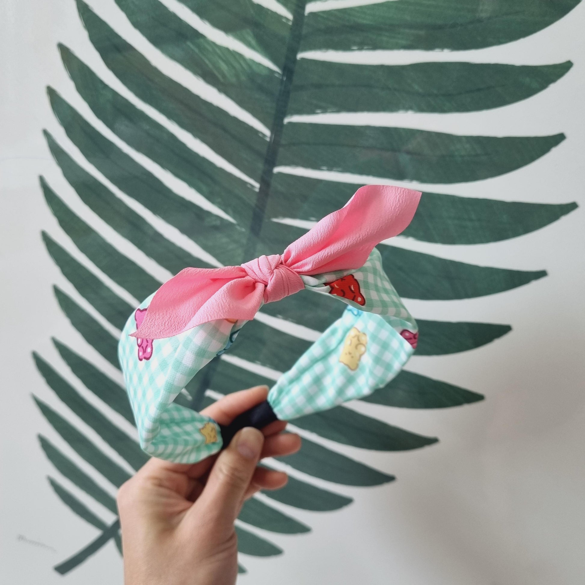 Gummy Bear Checkered Headband Cute & Sturdy Hairband Handmade in Korea Kpop idol fashion beauty children daily school kids [with Pinkluvme]