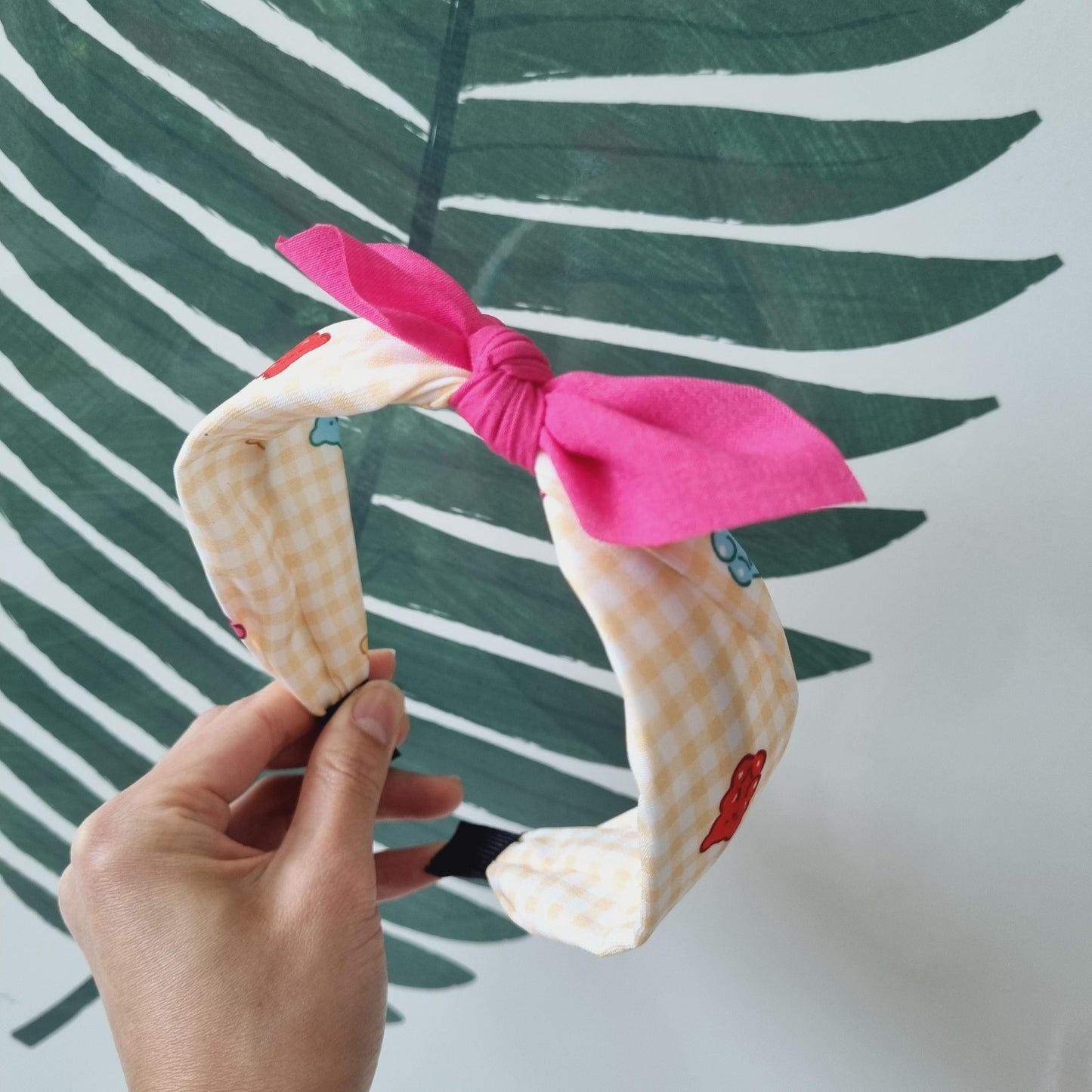 Gummy Bear Checkered Headband Cute & Sturdy Hairband Handmade in Korea Kpop idol fashion beauty children daily school kids [with Pinkluvme]