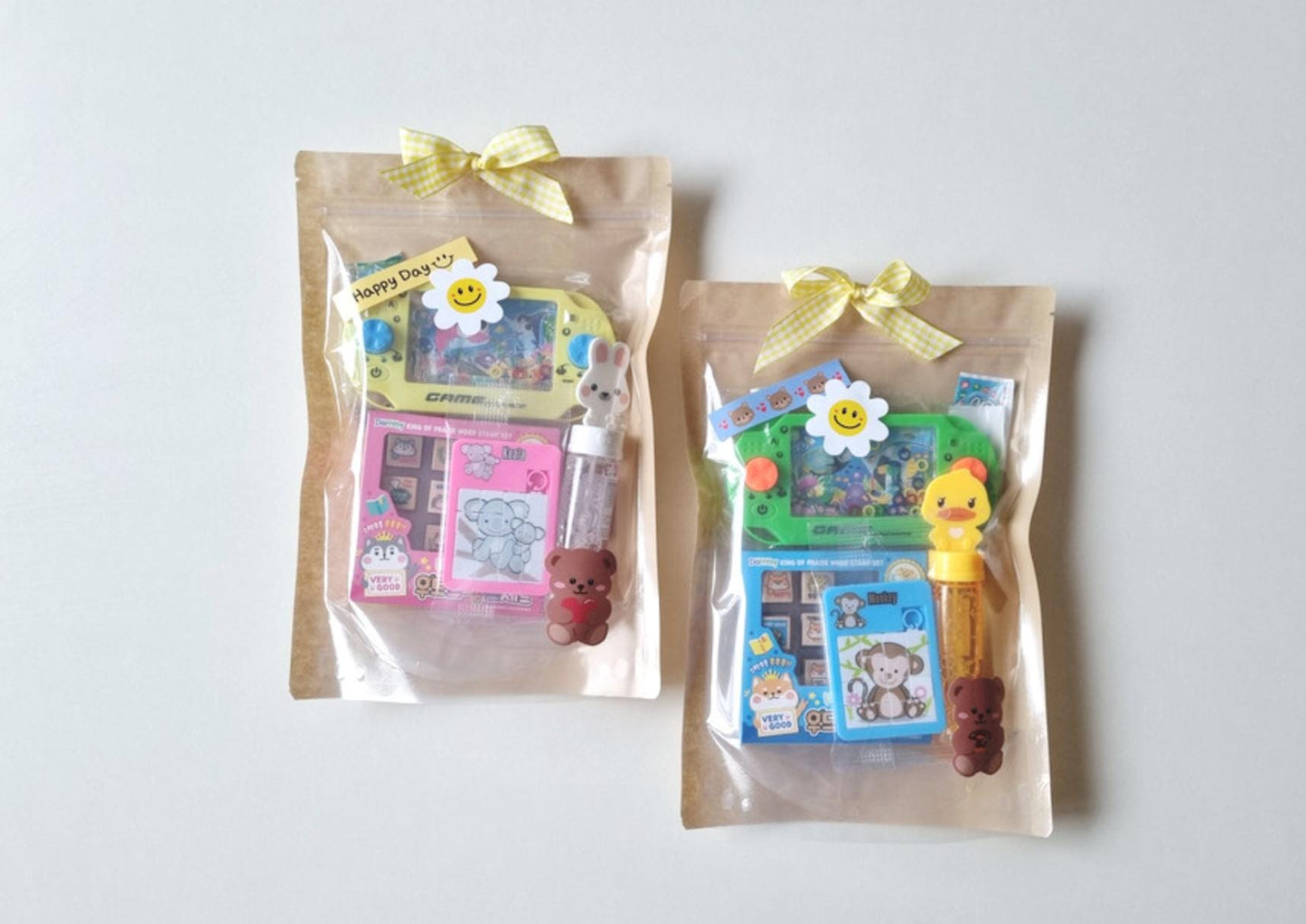 Kids Party Favor Activity Goodie Bag 4in1 Play Gift Set Korean church classroom prize bubble wand game console puzzle stamp [with Pinkluvme]