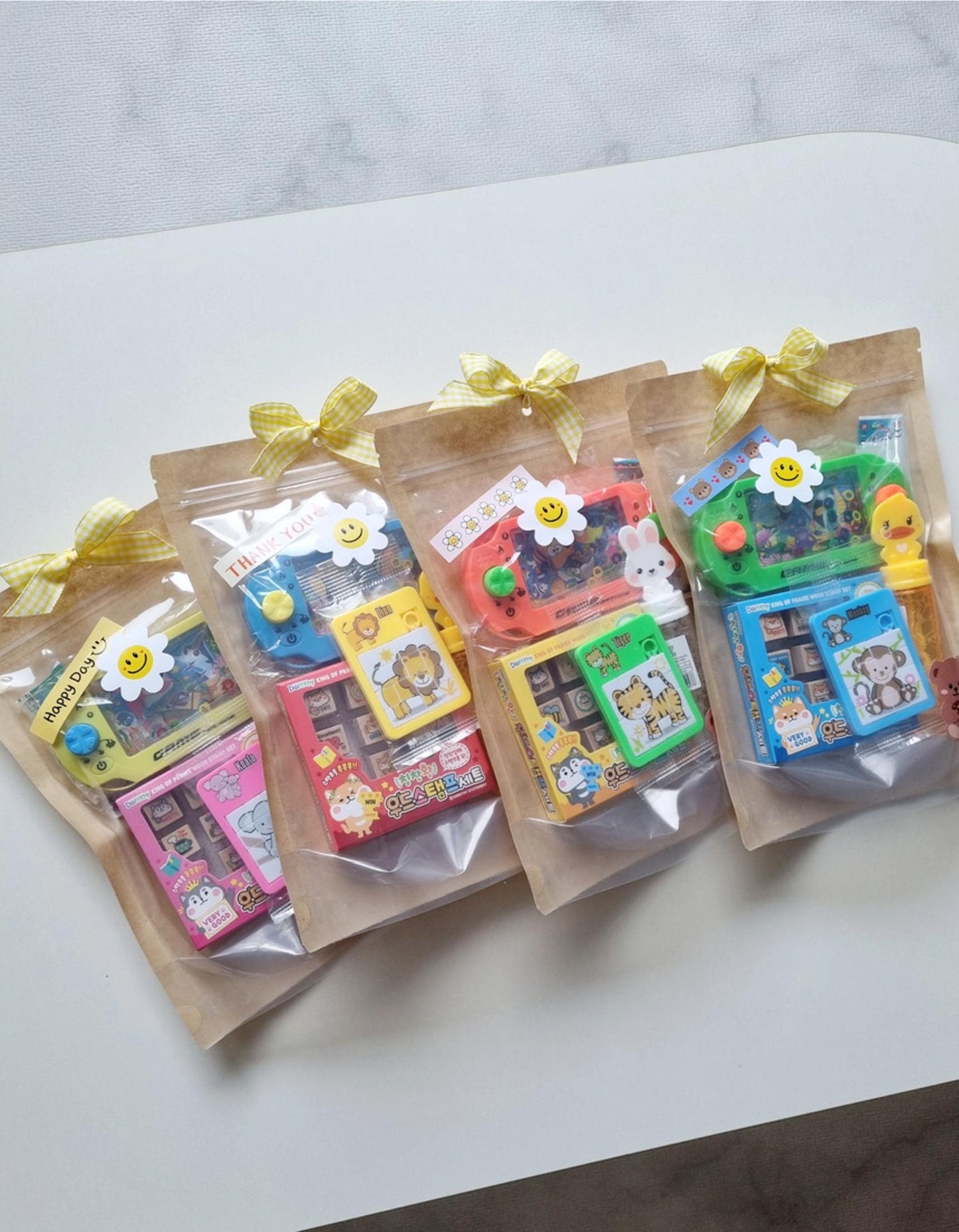 Kids Party Favor Activity Goodie Bag 4in1 Play Gift Set Korean church classroom prize bubble wand game console puzzle stamp [with Pinkluvme]