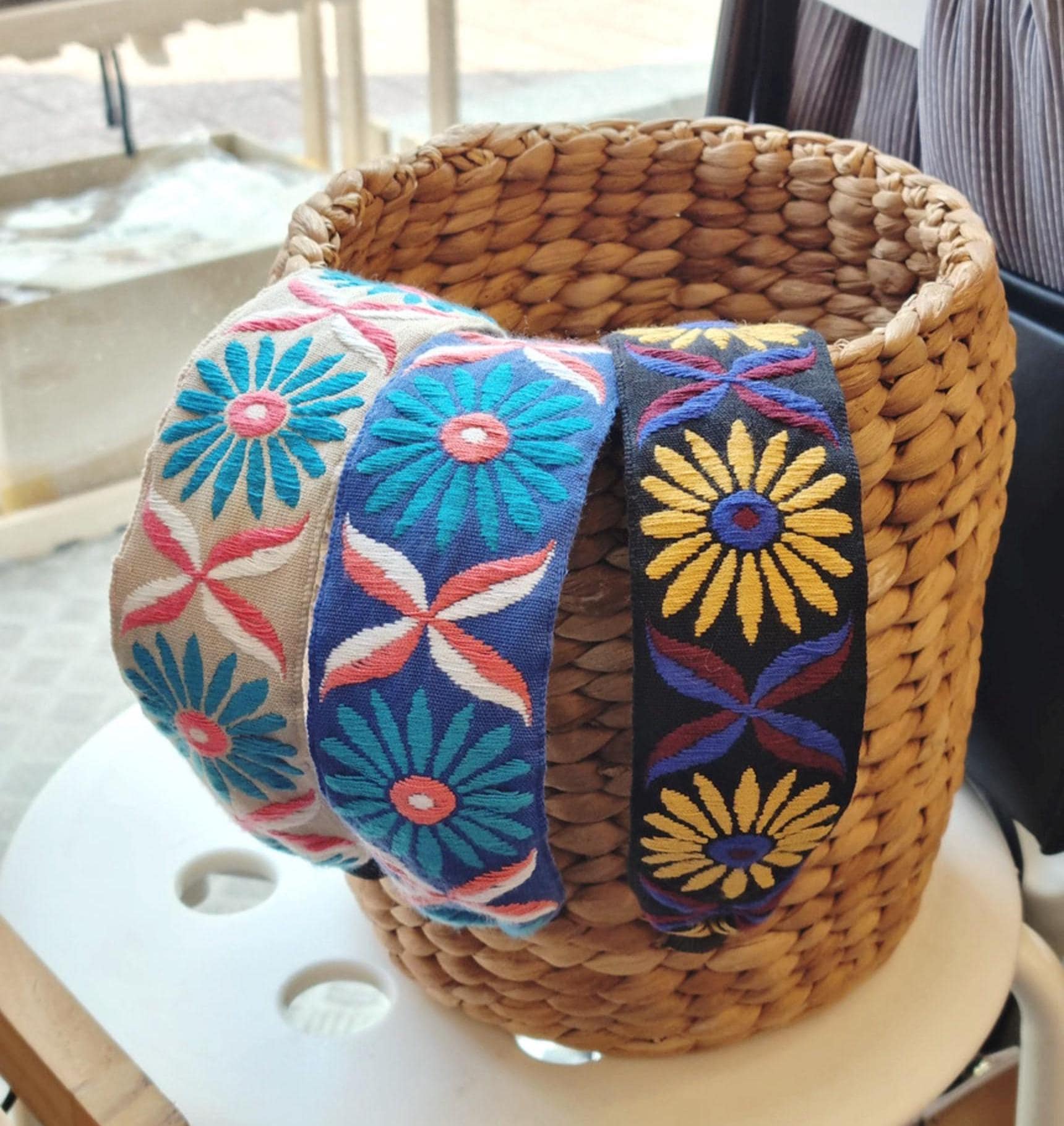 Embroidered Wide Headband Boho Chic Floral Hair Accessory Labor Day summer autumn fall Handmade in Korea for women and kids [with Pinkluvme]