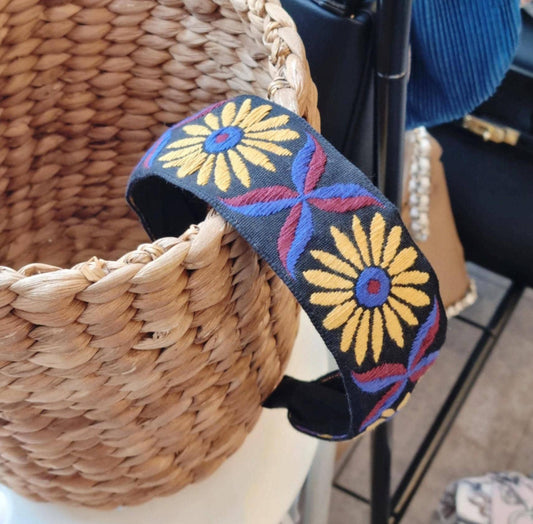 Embroidered Wide Headband Boho Chic Floral Hair Accessory Labor Day summer autumn fall Handmade in Korea for women and kids [with Pinkluvme]